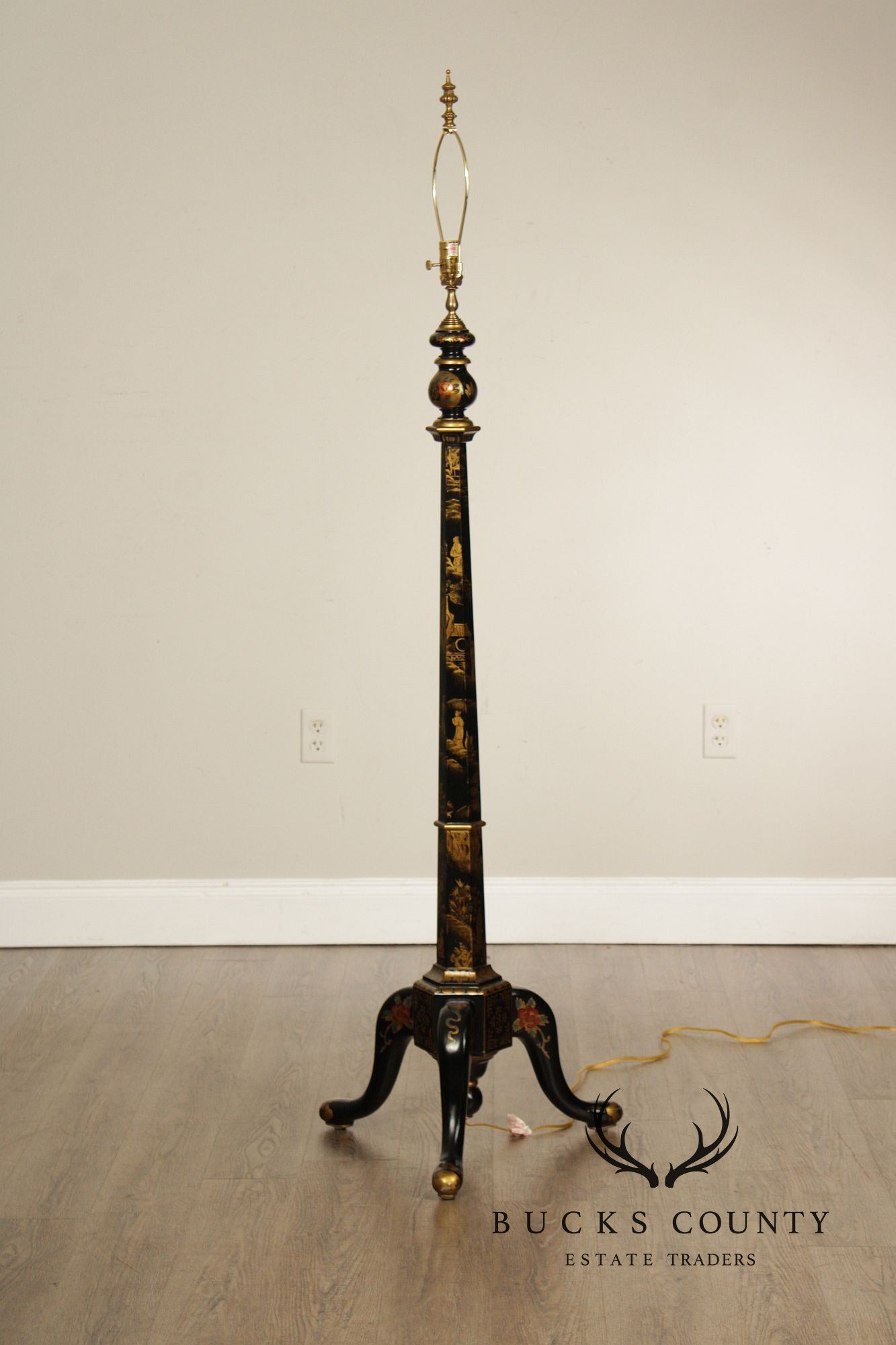 Chelsea House Chinoiserie Decorated Black Lacquer Floor Lamp