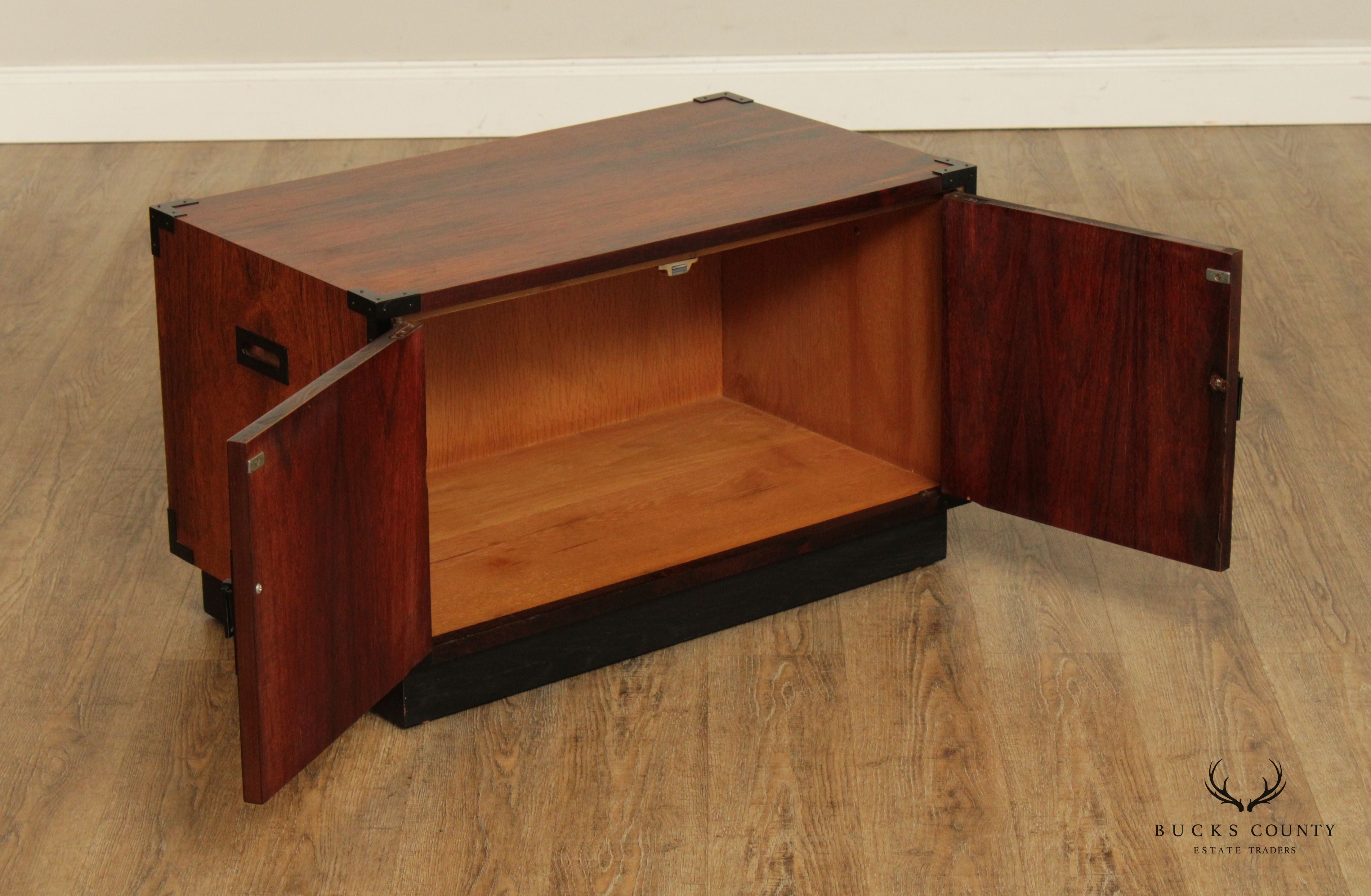 Mid Century Campaign Style Two-Door Rosewood Cabinet