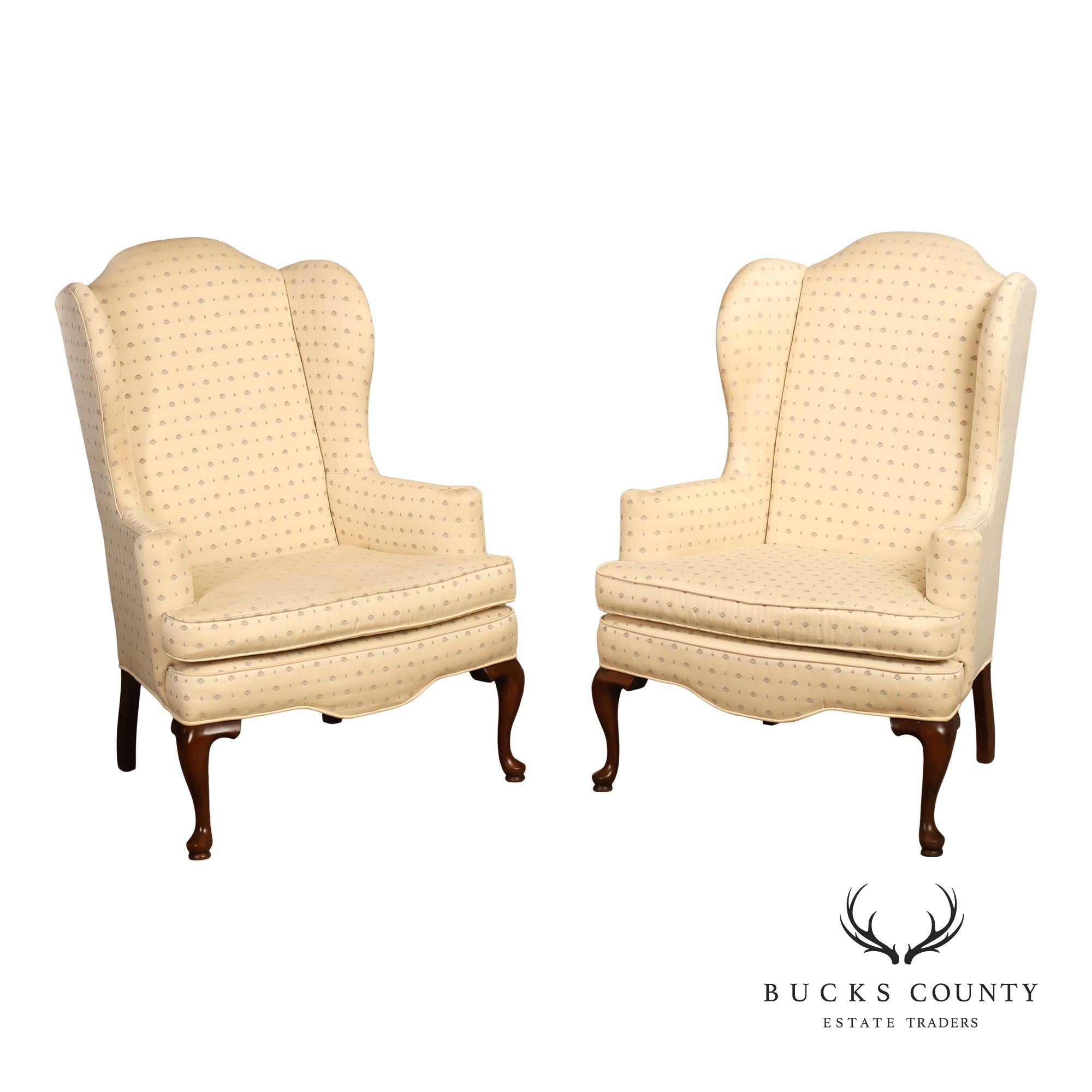Ethan Allen Queen Anne Style Vintage Pair of Wing Chairs