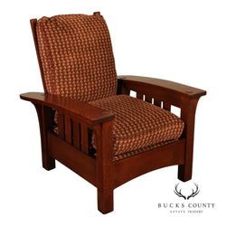 Stickley Mission Collection Oak Bow Arm Morris Chair with Loose Cushion