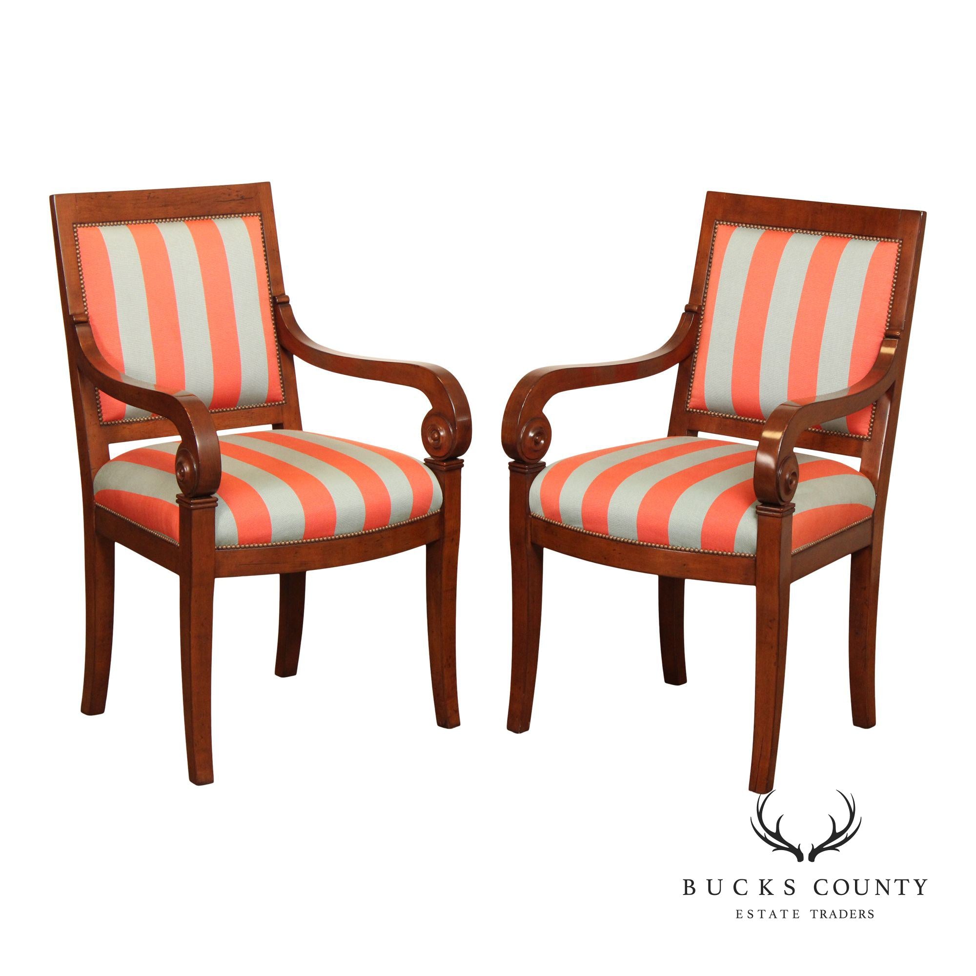 Empire Style Pair of Striped Armchairs