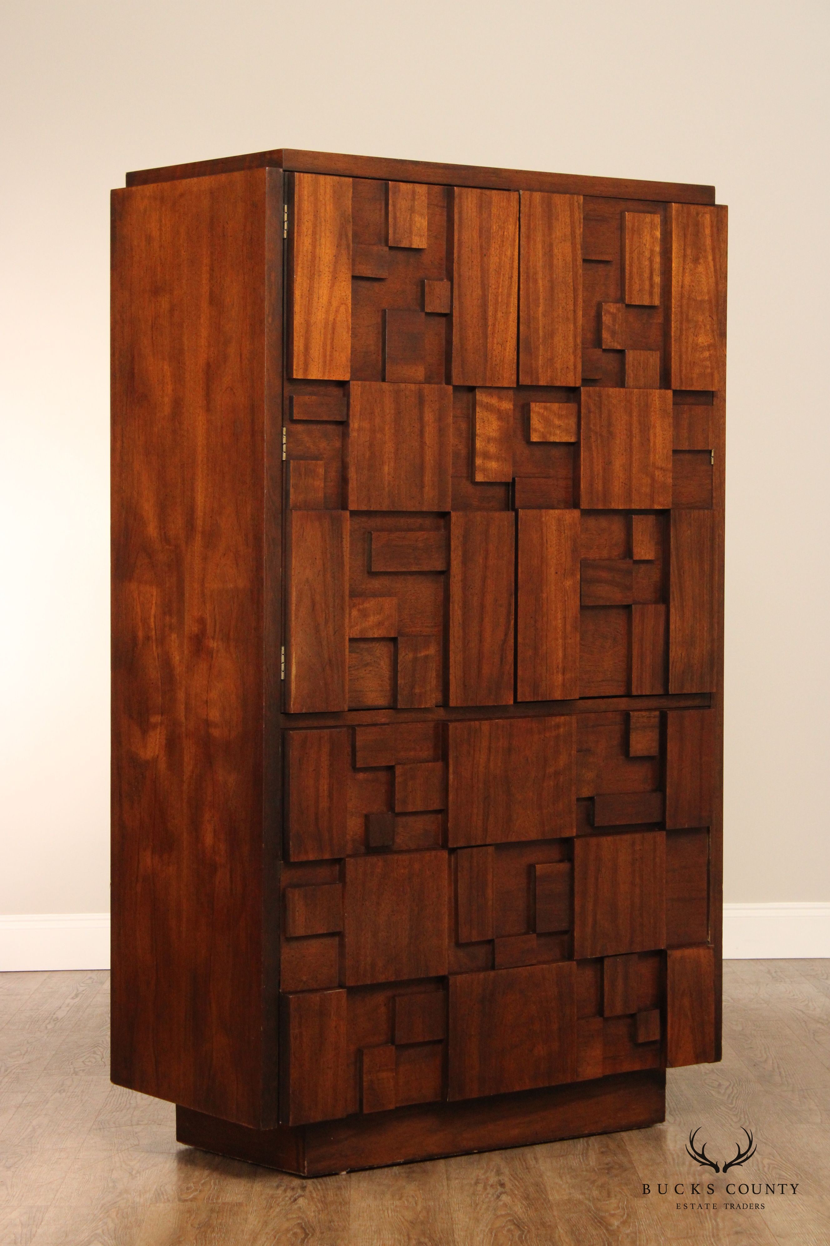 Lane 'Staccato' Mid Century ModernBrutalist Walnut Armoire