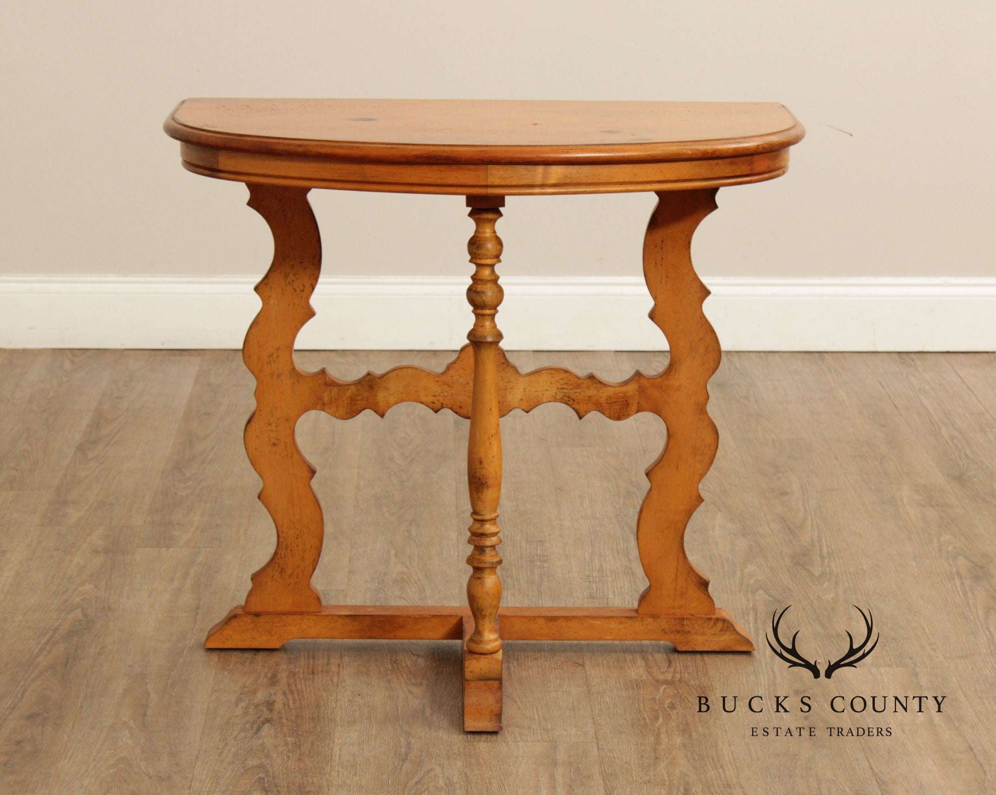 Spanish Baroque Style Pine Demilune Hall Table