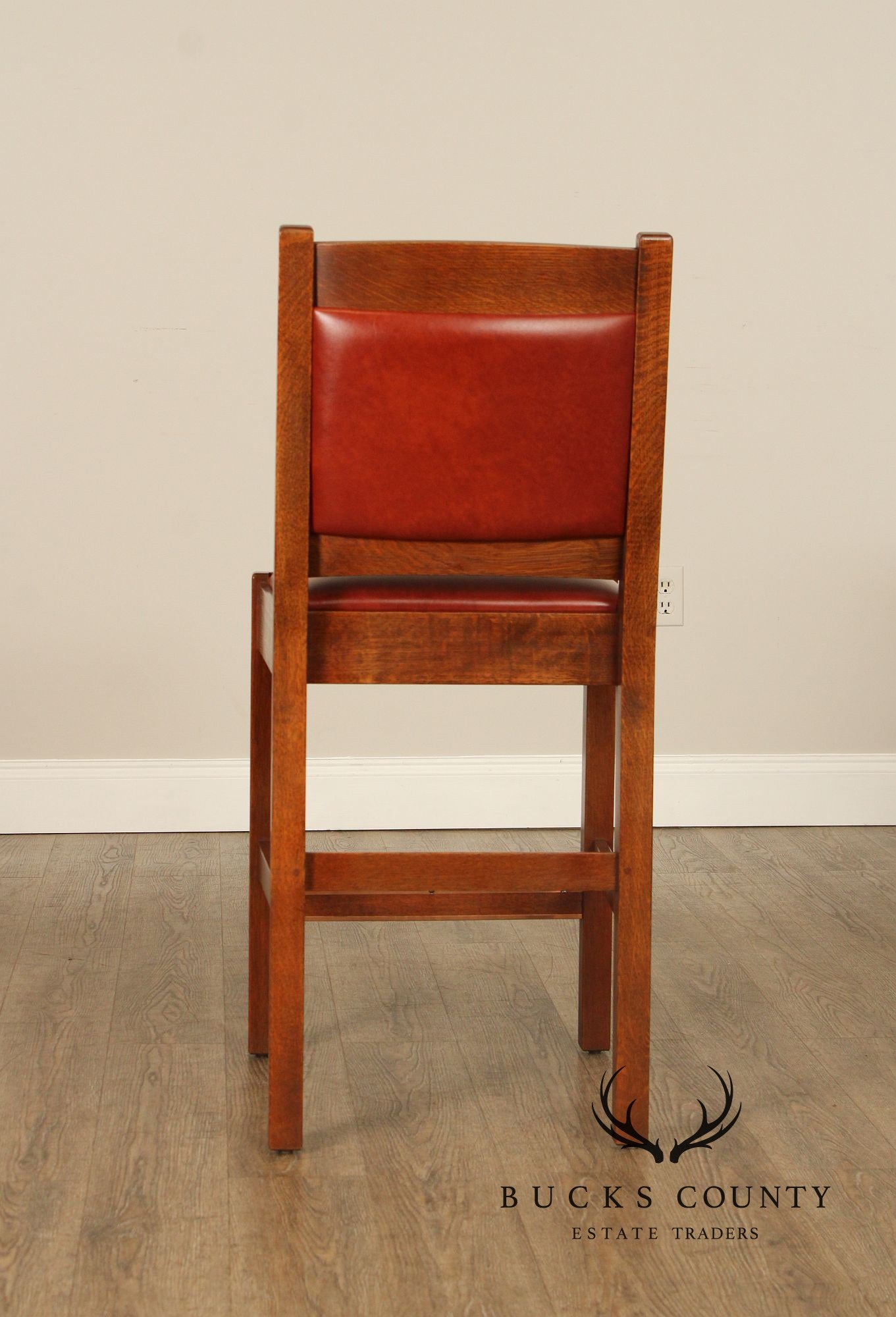 Stickley Mission Collection Pair of Oak And Leather Counter Stools