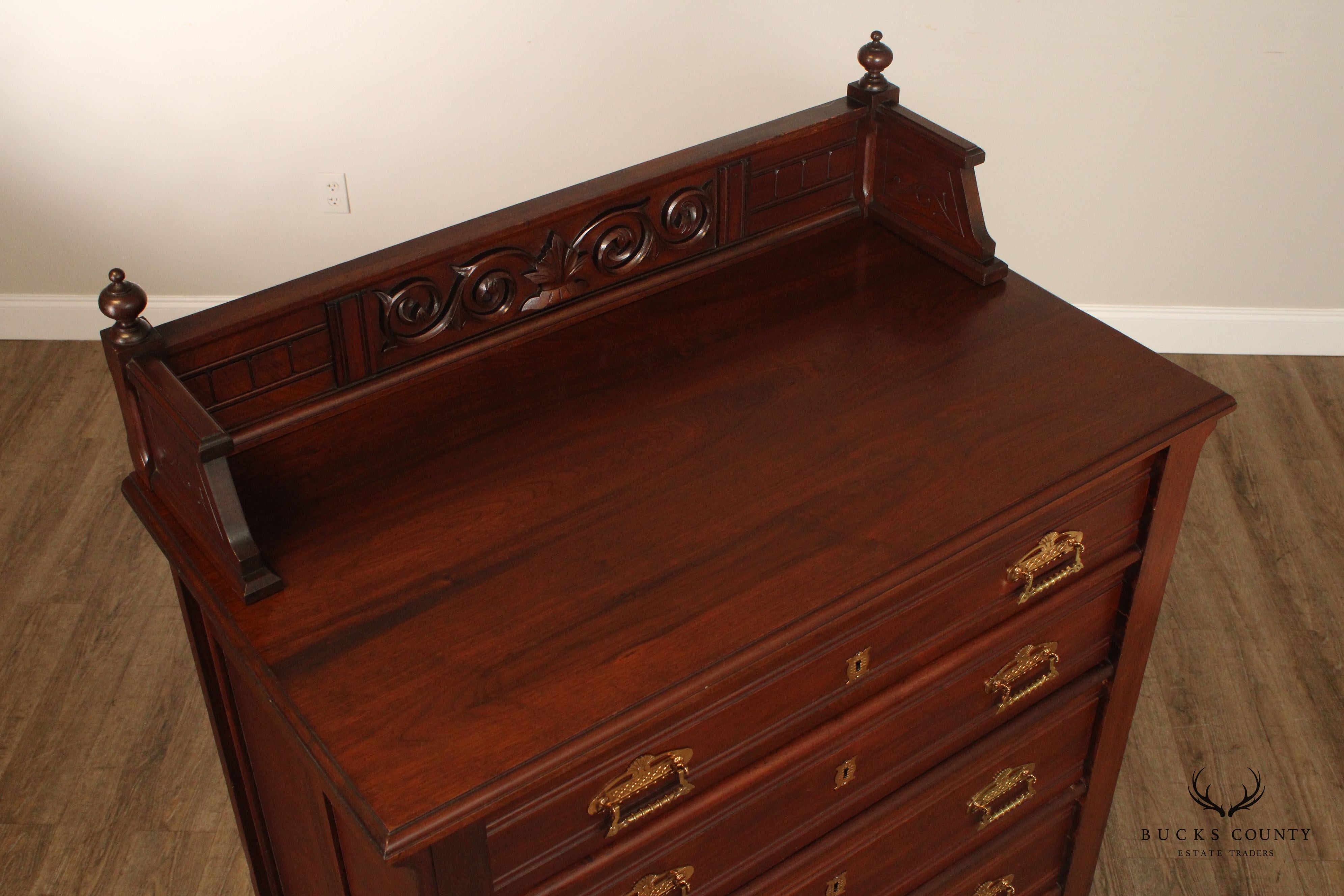 Antique Victorian Walnut Tall Chest