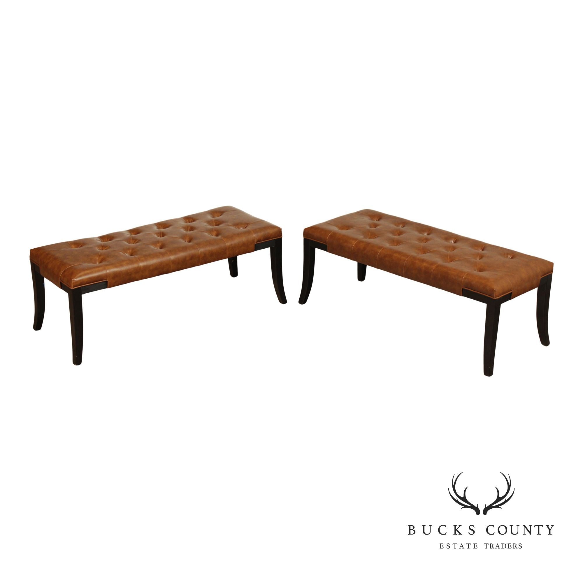 Pair Of Safavieh Tufted Brown Leather Benches