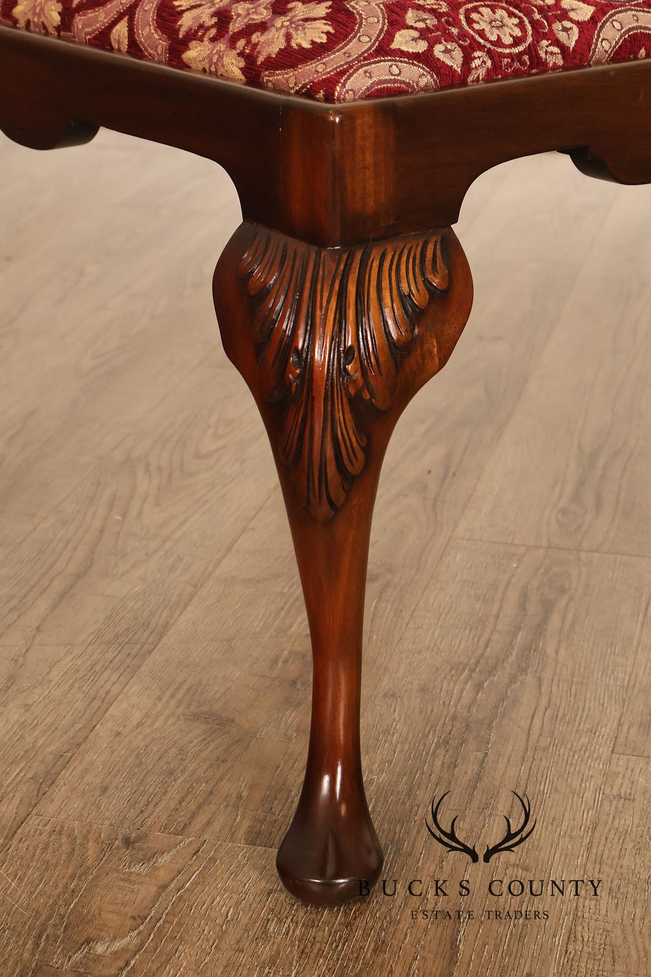 Smith & Watson Georgian Style Carved Mahogany Upholstered Stool