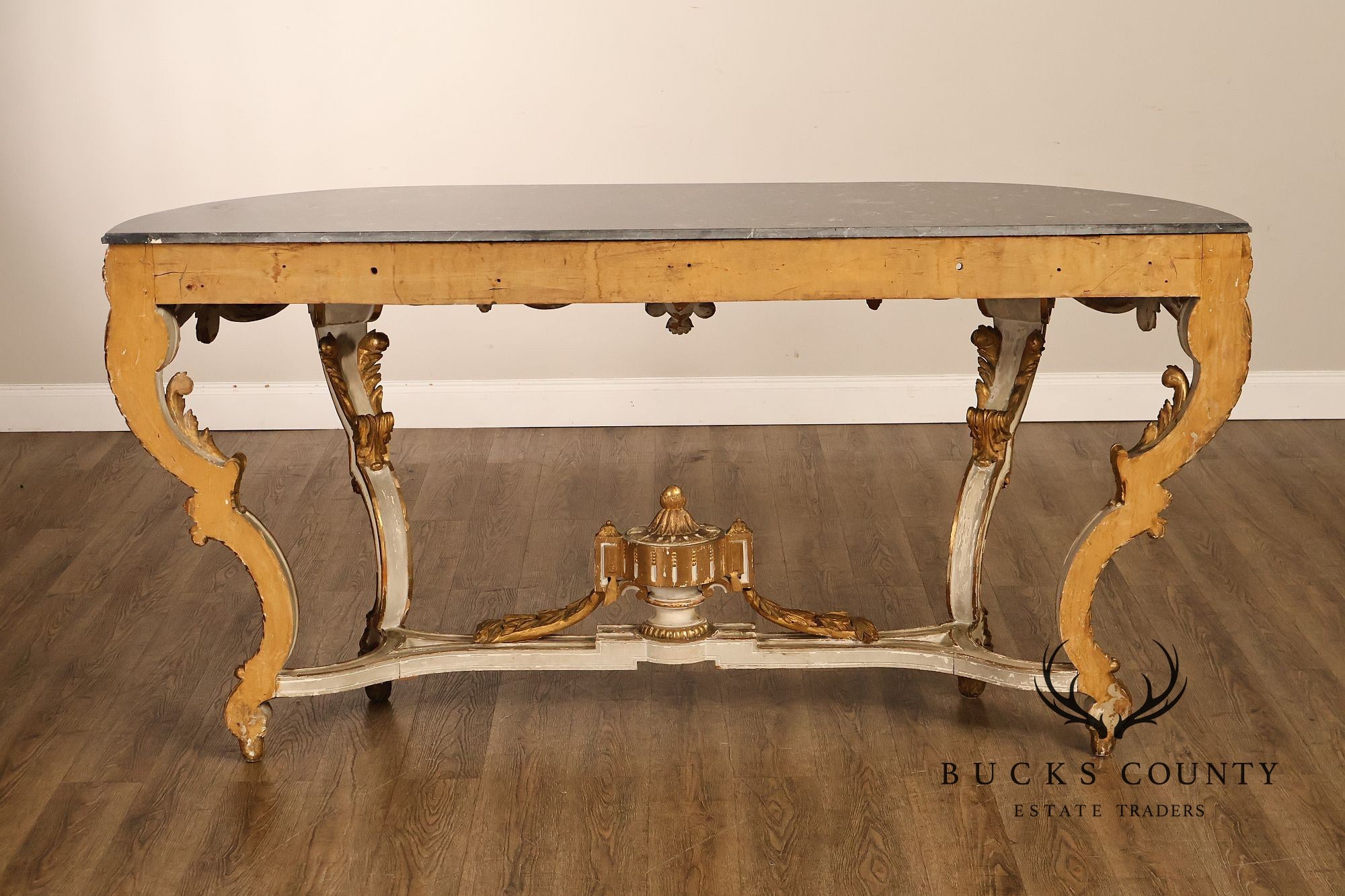 Louis XV Style Giltwood And Painted Demilune Marble Top Console Table
