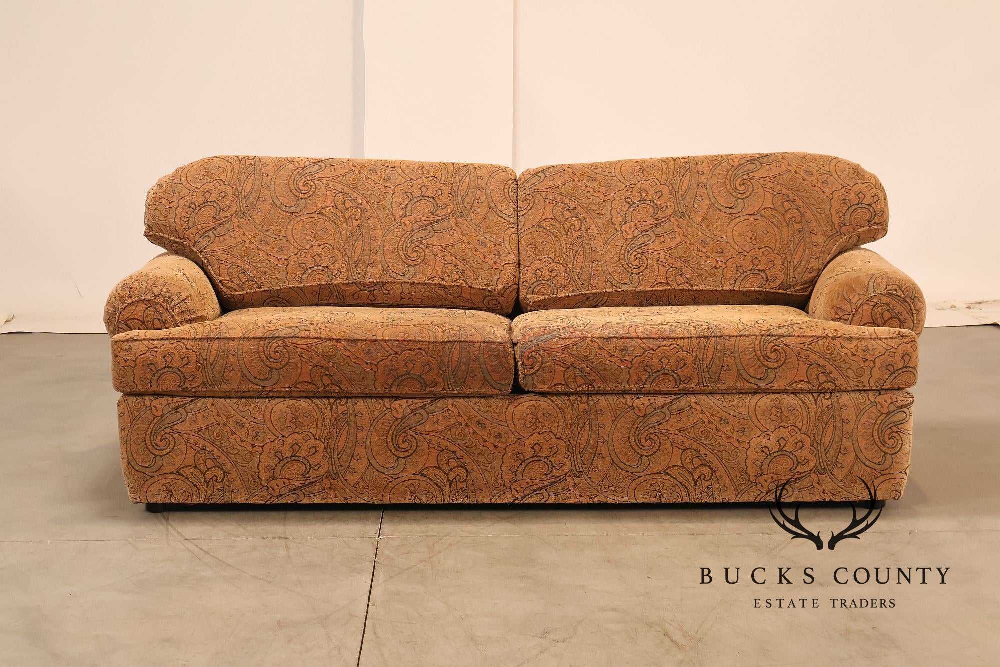 Kravet Paisley Upholstered Rolled Arm Sofa