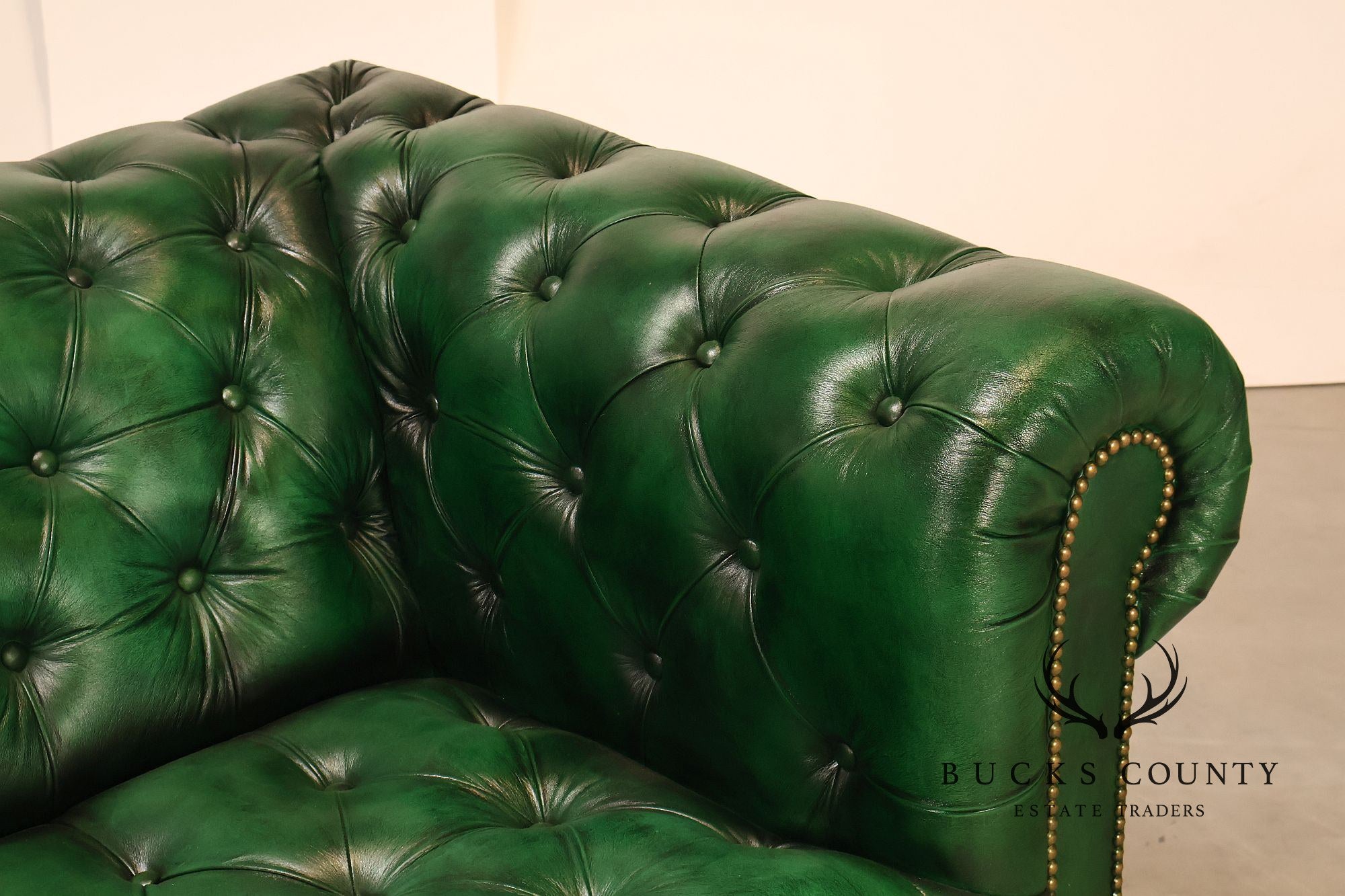 Chesterfield Style Green Leather Sofa