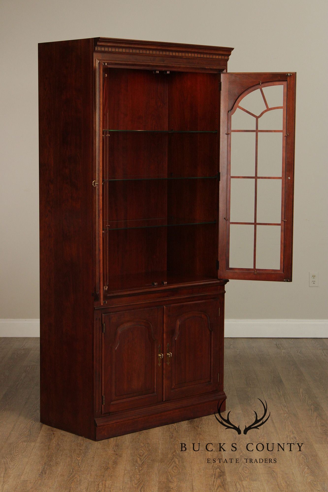 Traditional Pair Of Cherry Bookcase Display Cabinets