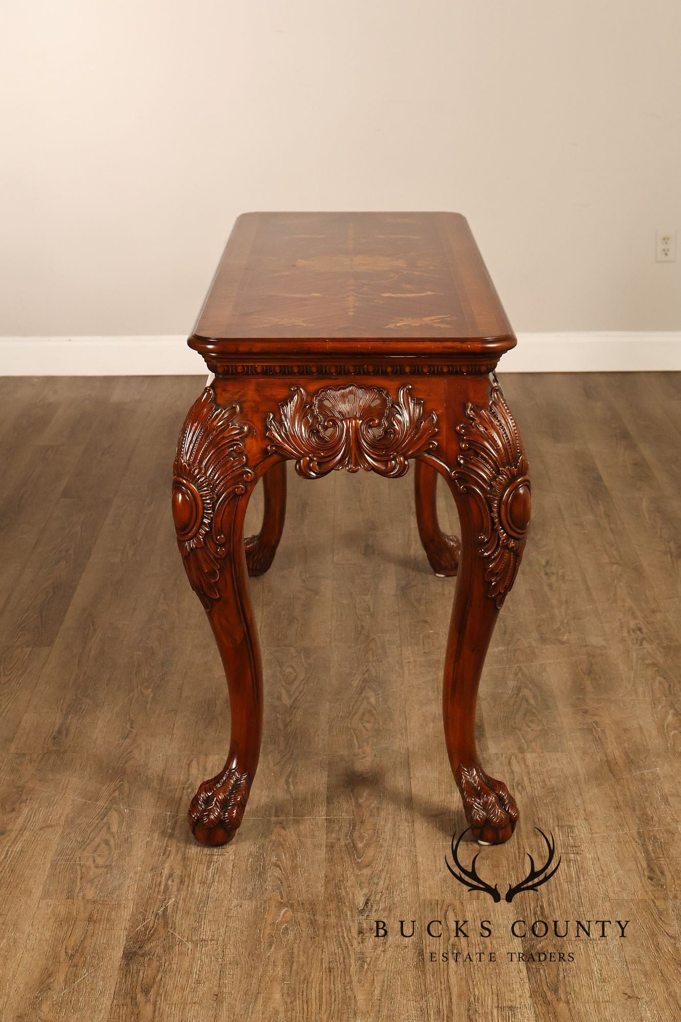 Maitland-Smith Georgian Style Carved Mahogany Inlaid Console Table
