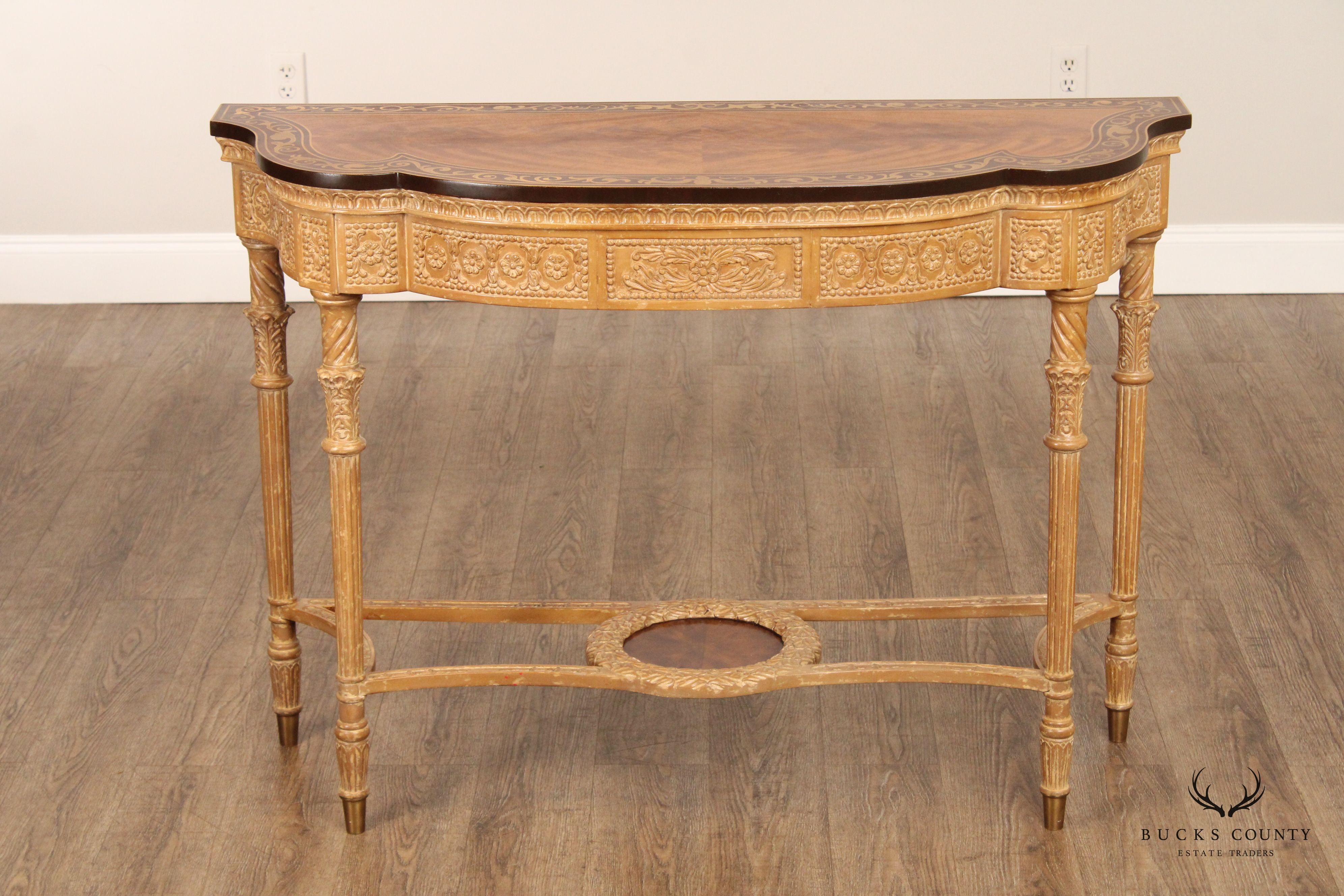 Theodore Alexander Italian Style Marquetry Inlaid Console Table