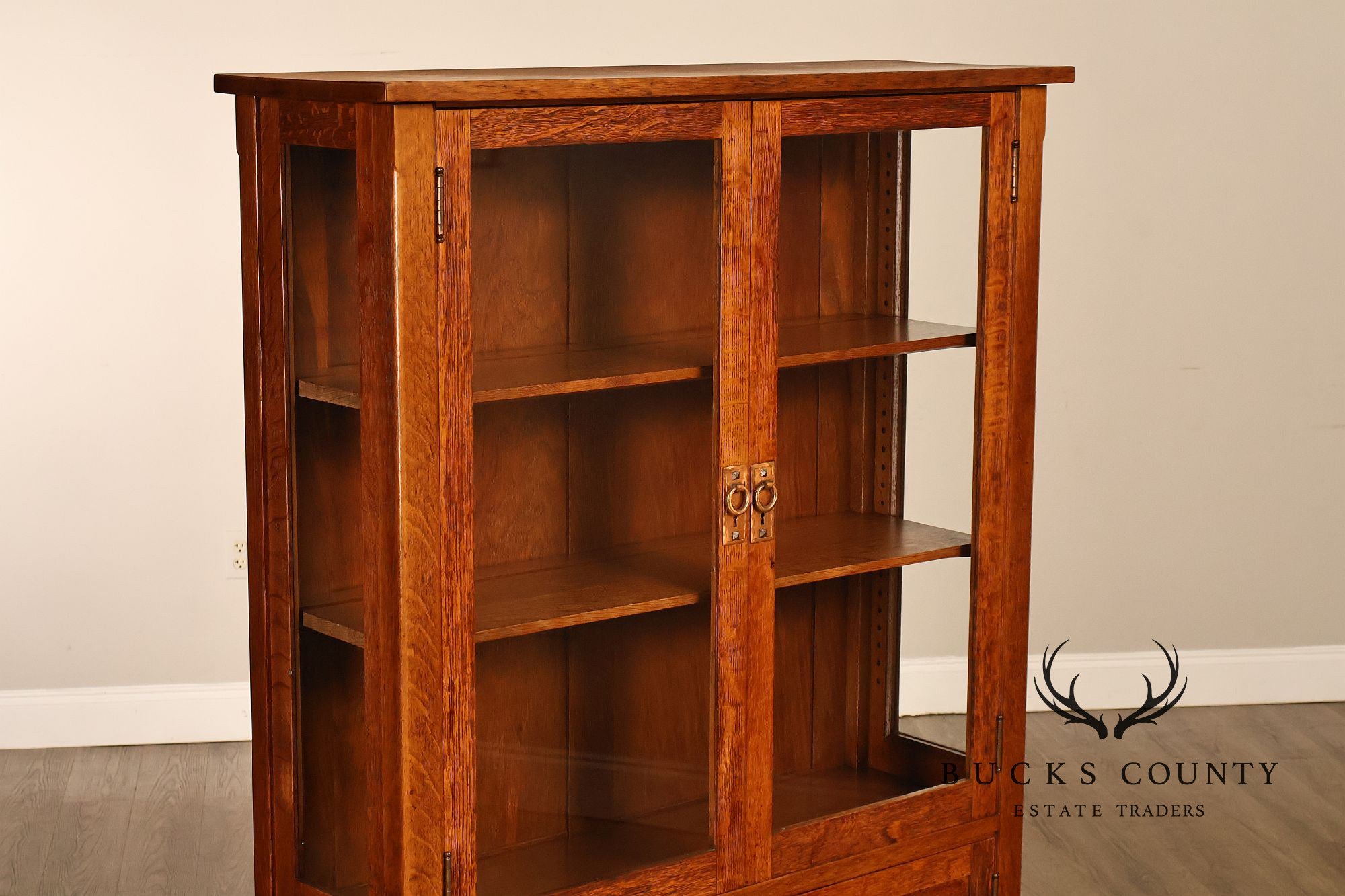 Rare Antique Gustav Stickley Oak China Cabinet Bookcase