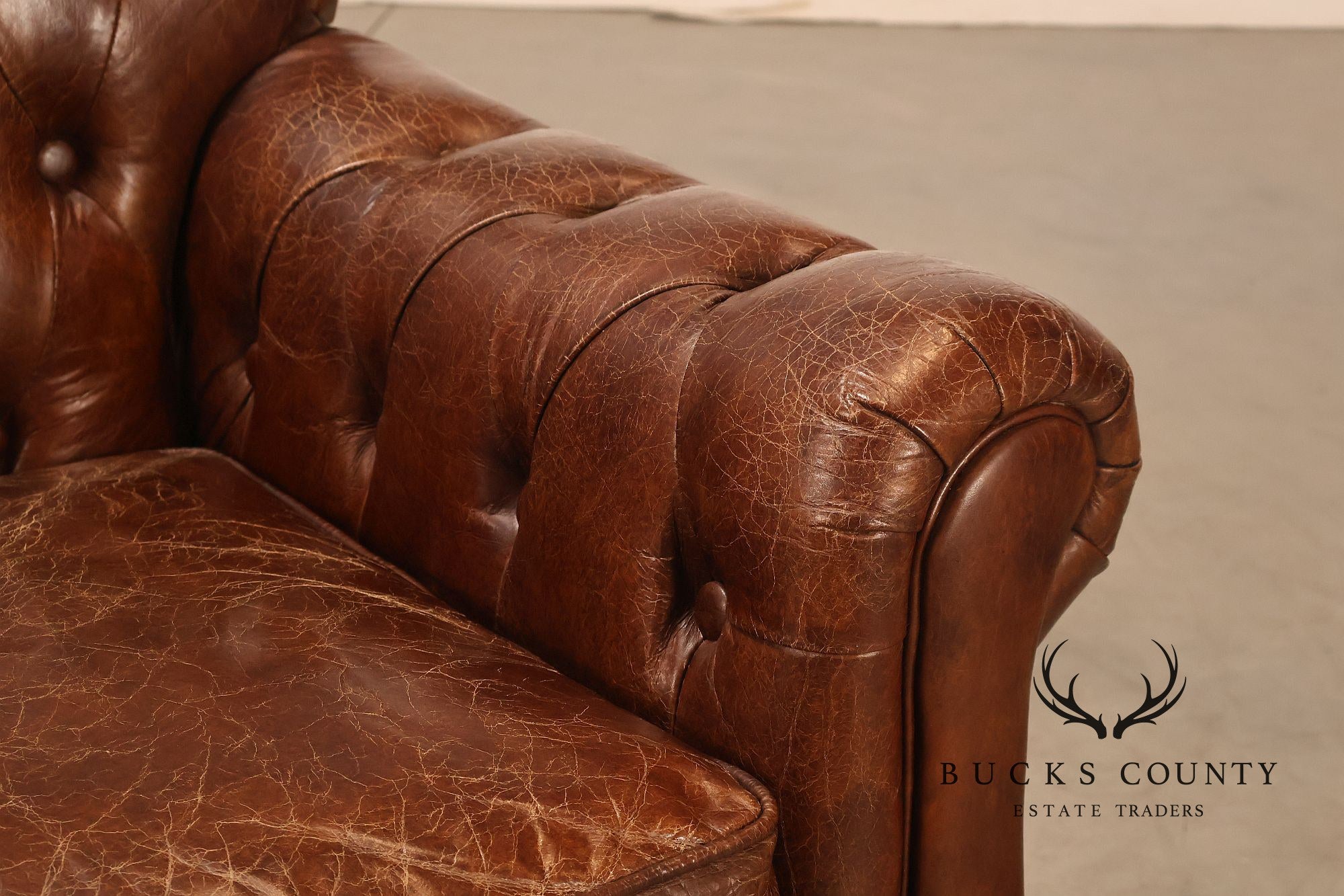 Moe's Home Collection Pair of Tufted Distressed Brown Leather Armchairs