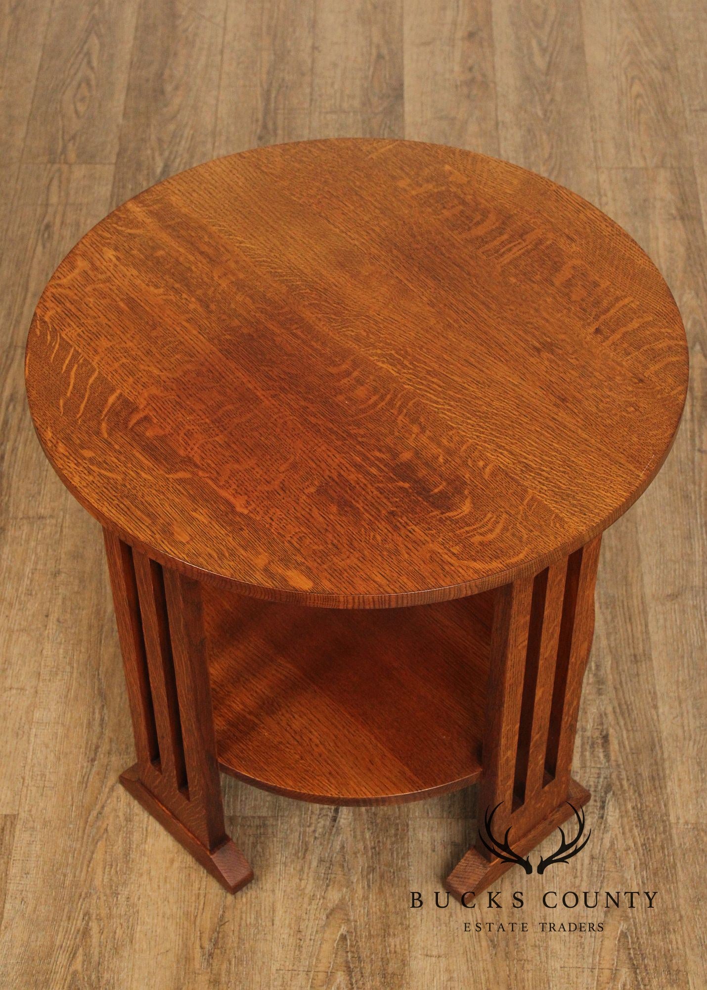 Stickley Mission Collection Round Oak Lamp Table