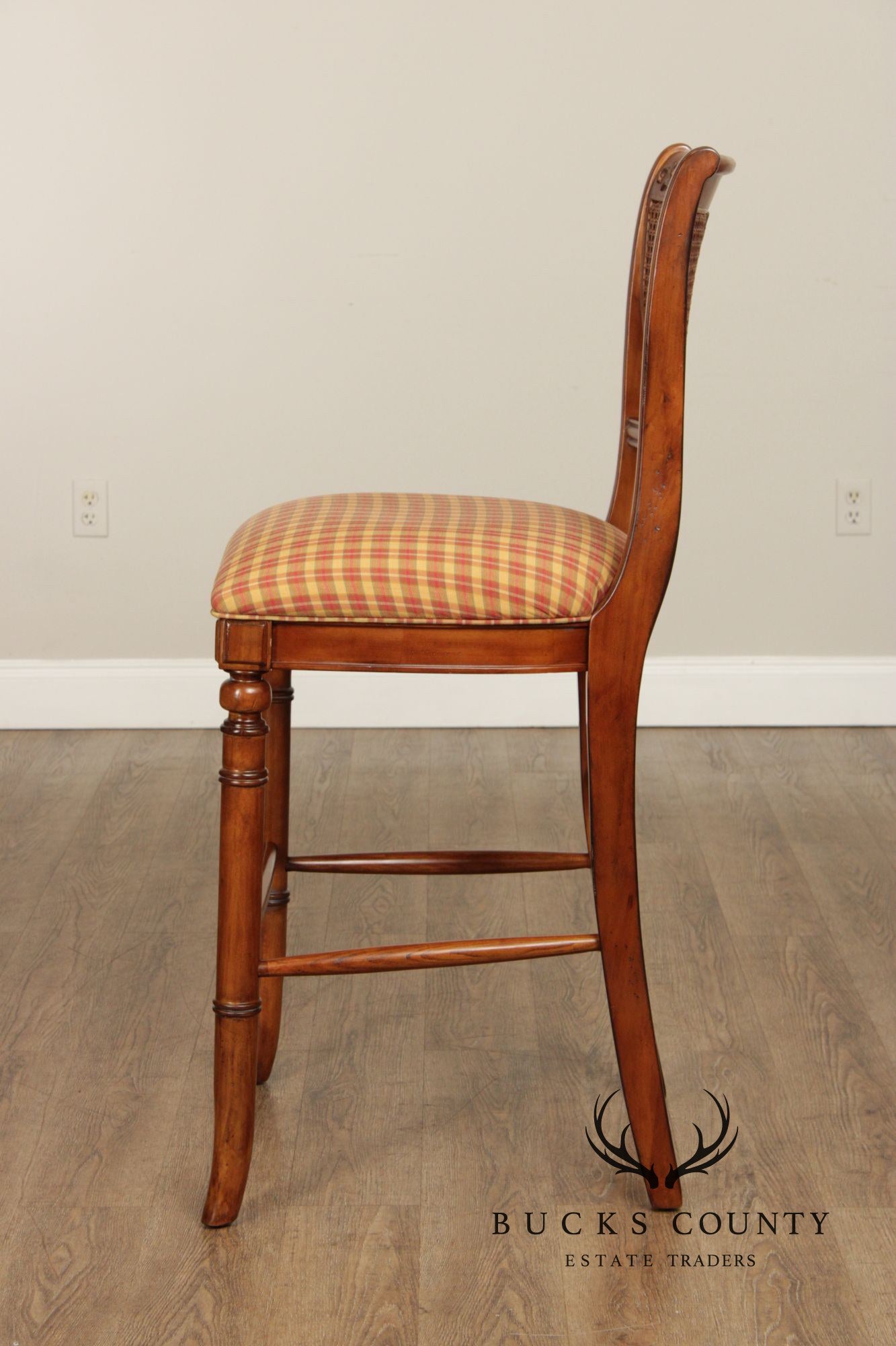 French Country Style Set of Six Cane Back Bar Stools