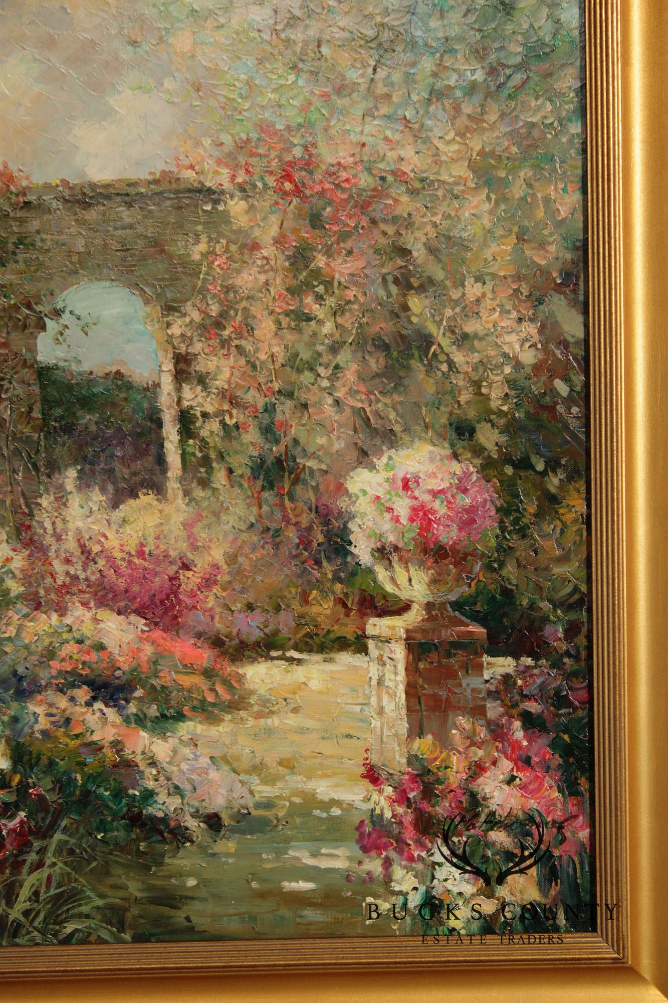 Impressionist Style Framed Impasto Oil Painting, Garden Path