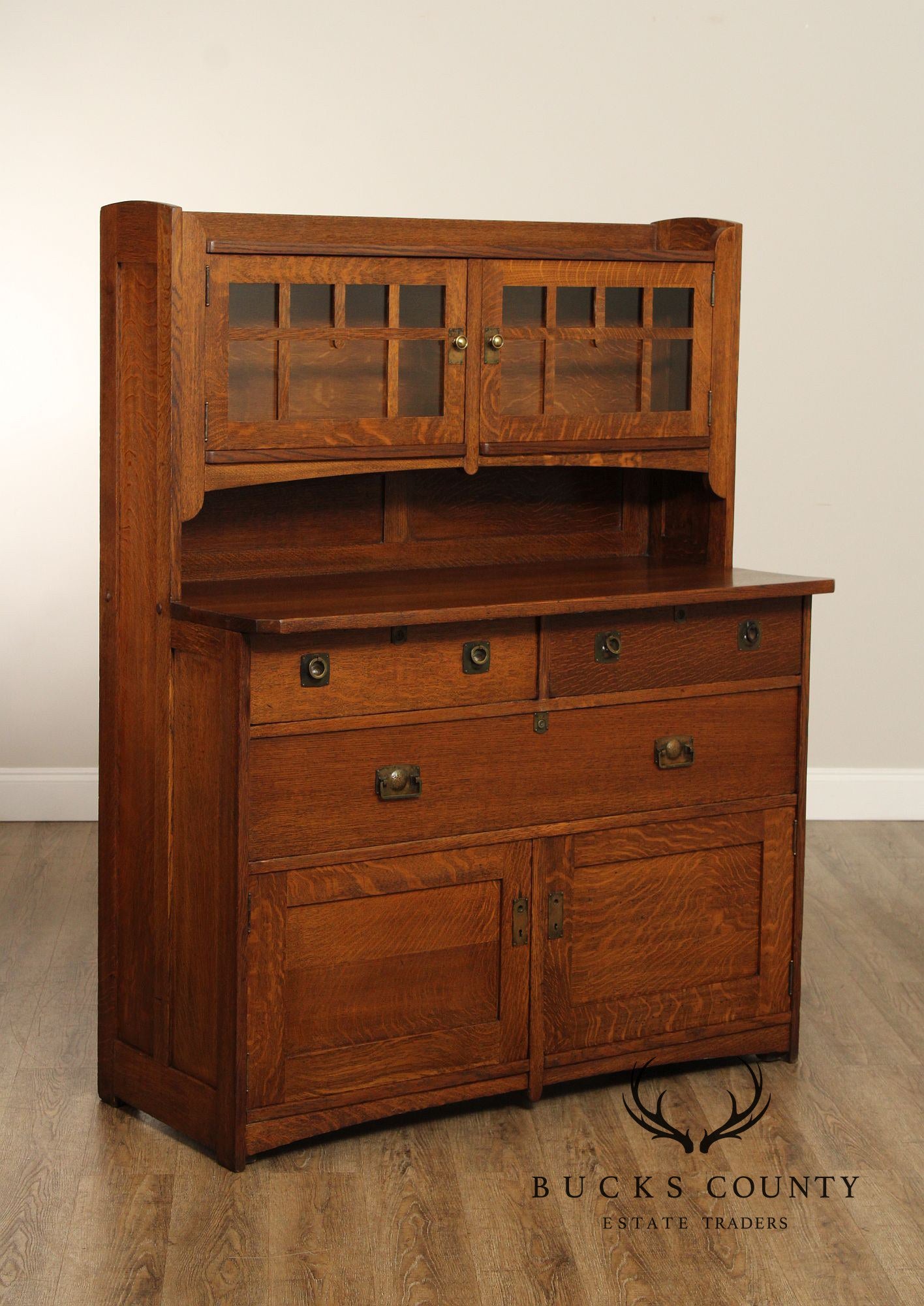 Stickley Brothers Antique Mission Oak Sideboard Hutch