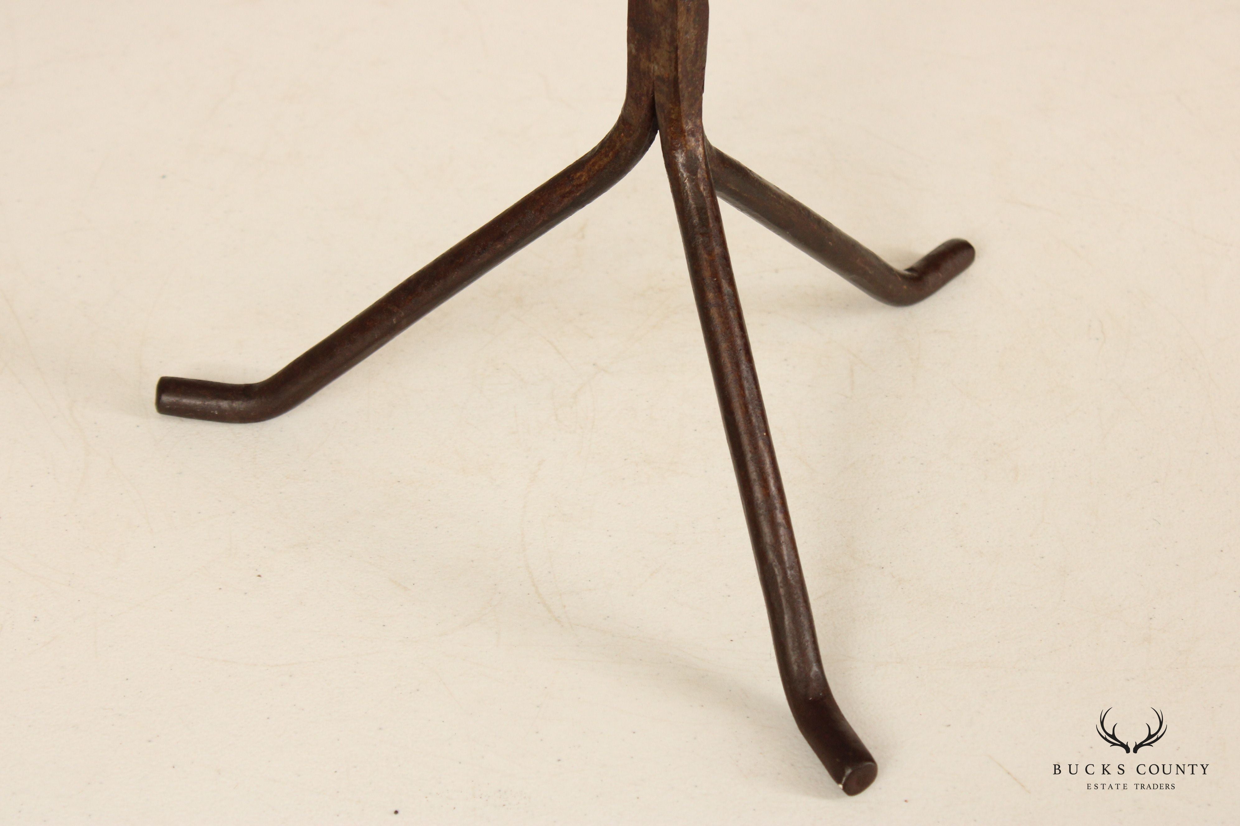 Mid Century Pair Of Hand Forged Tabletop Candelabras