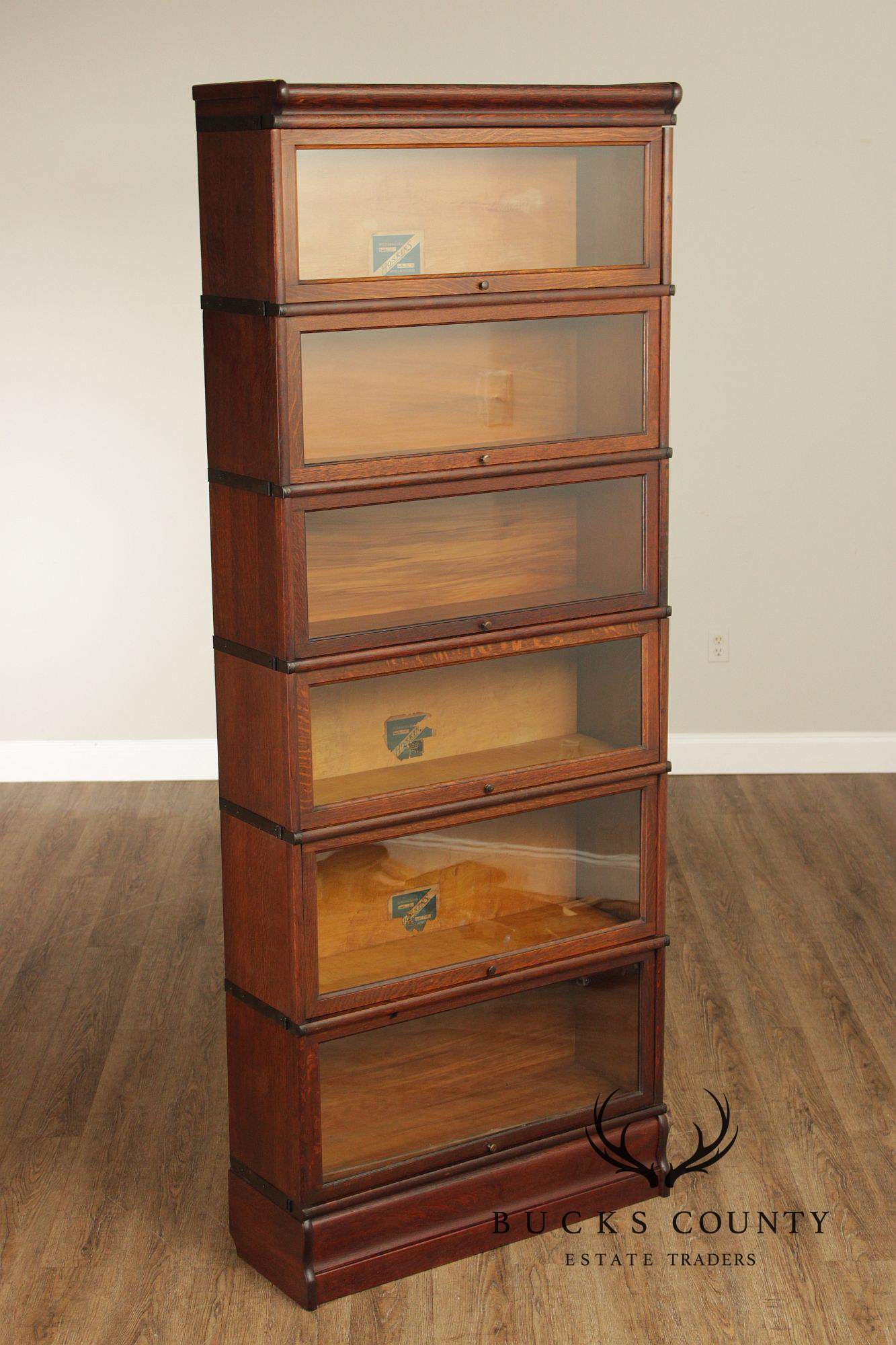 Antique Oak Five-Section Barrister Bookcase