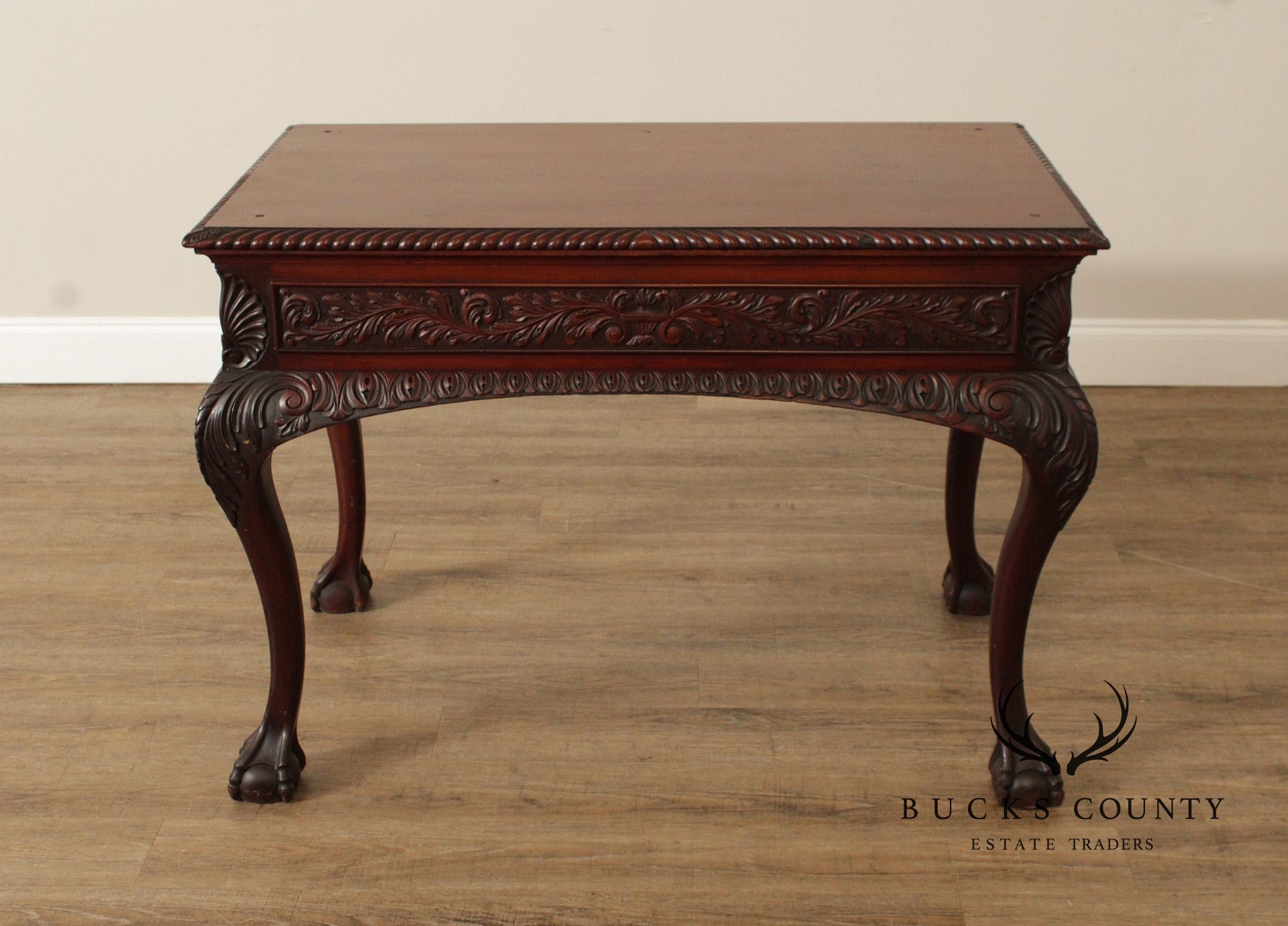 Georgian Style Antique Carved Mahogany Library Table Writing Desk