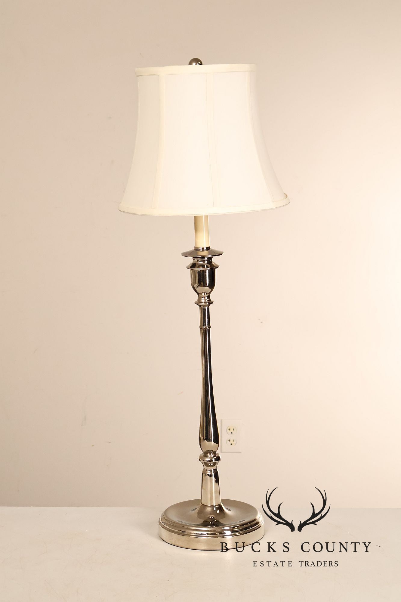 Ralph Lauren Pair of Chrome Candlestick Table Lamps