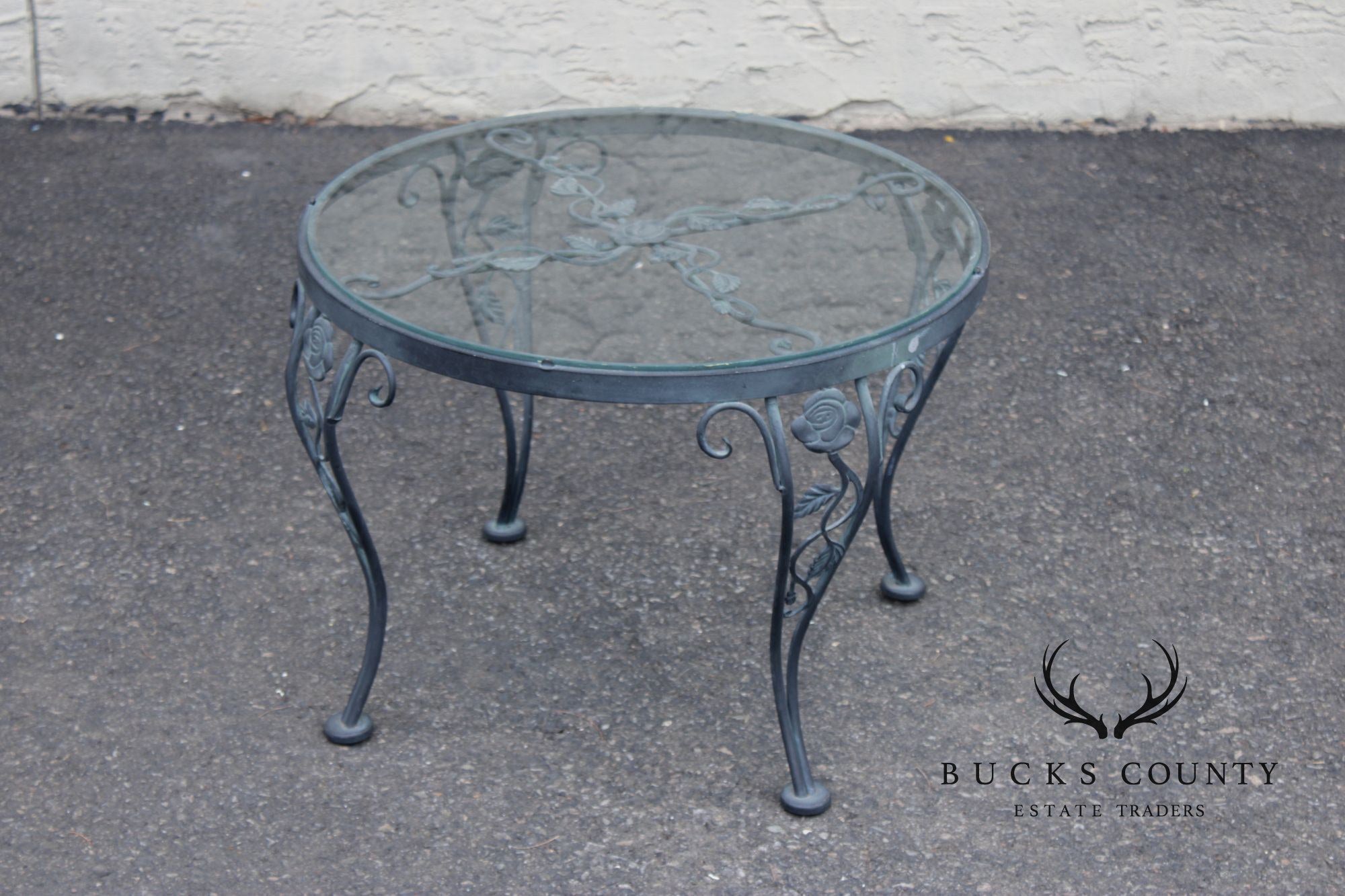 Woodard 'Chantilly Rose' Glass Top Wrought Iron Patio Side Table