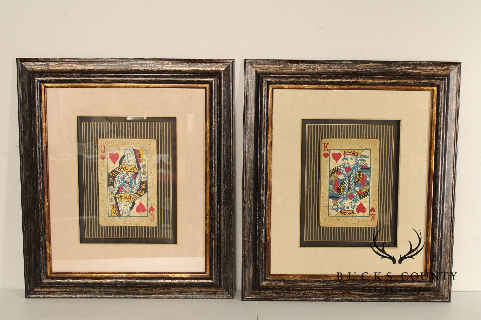 Framed Mixed Media Playing Cards, King & Queen of Hearts