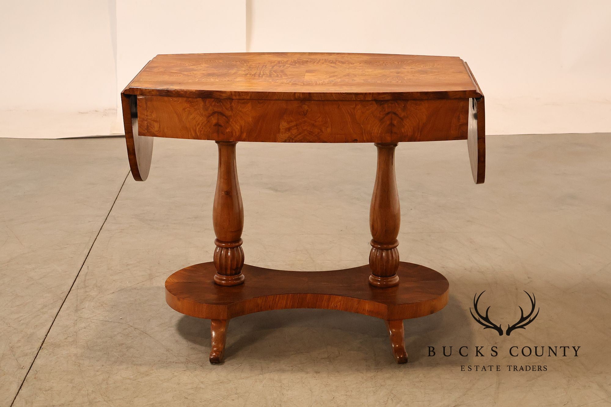 Antique Burlwood Biedermeier Drop Leaf Table