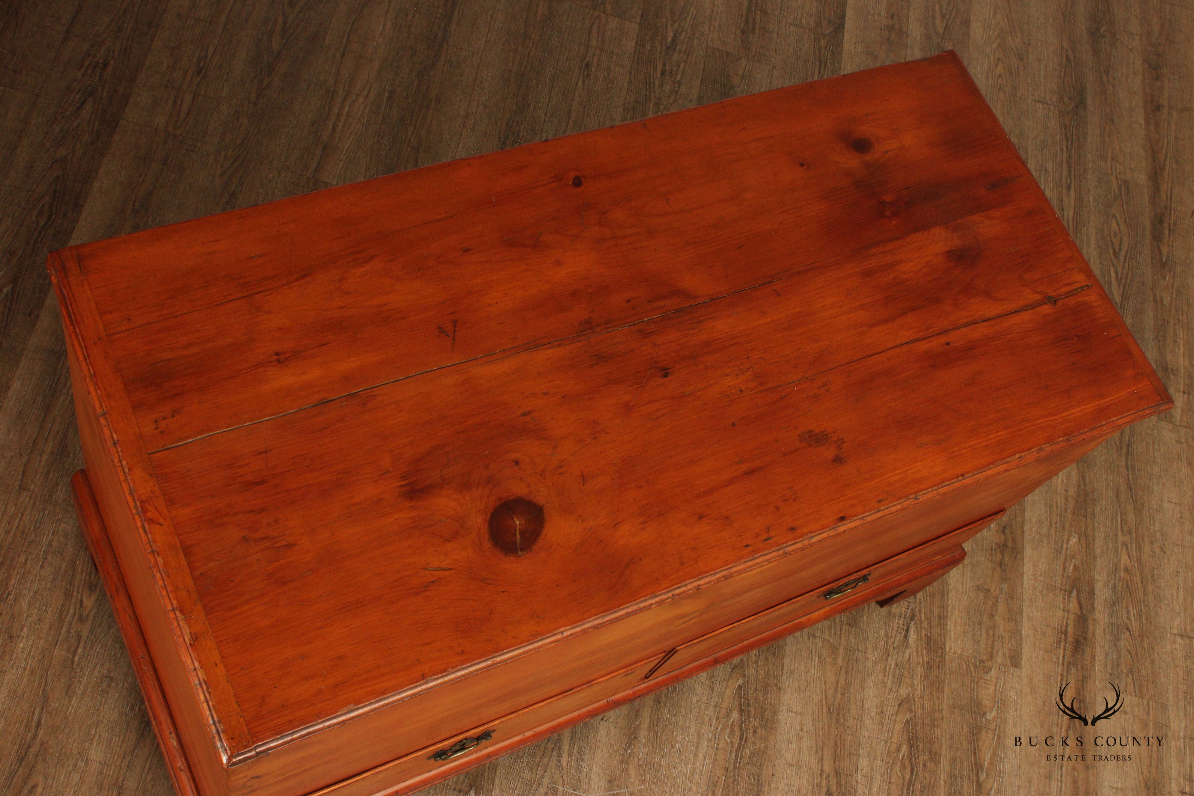 Antique Chippendale Large Two-Drawer Pine Blanket Chest