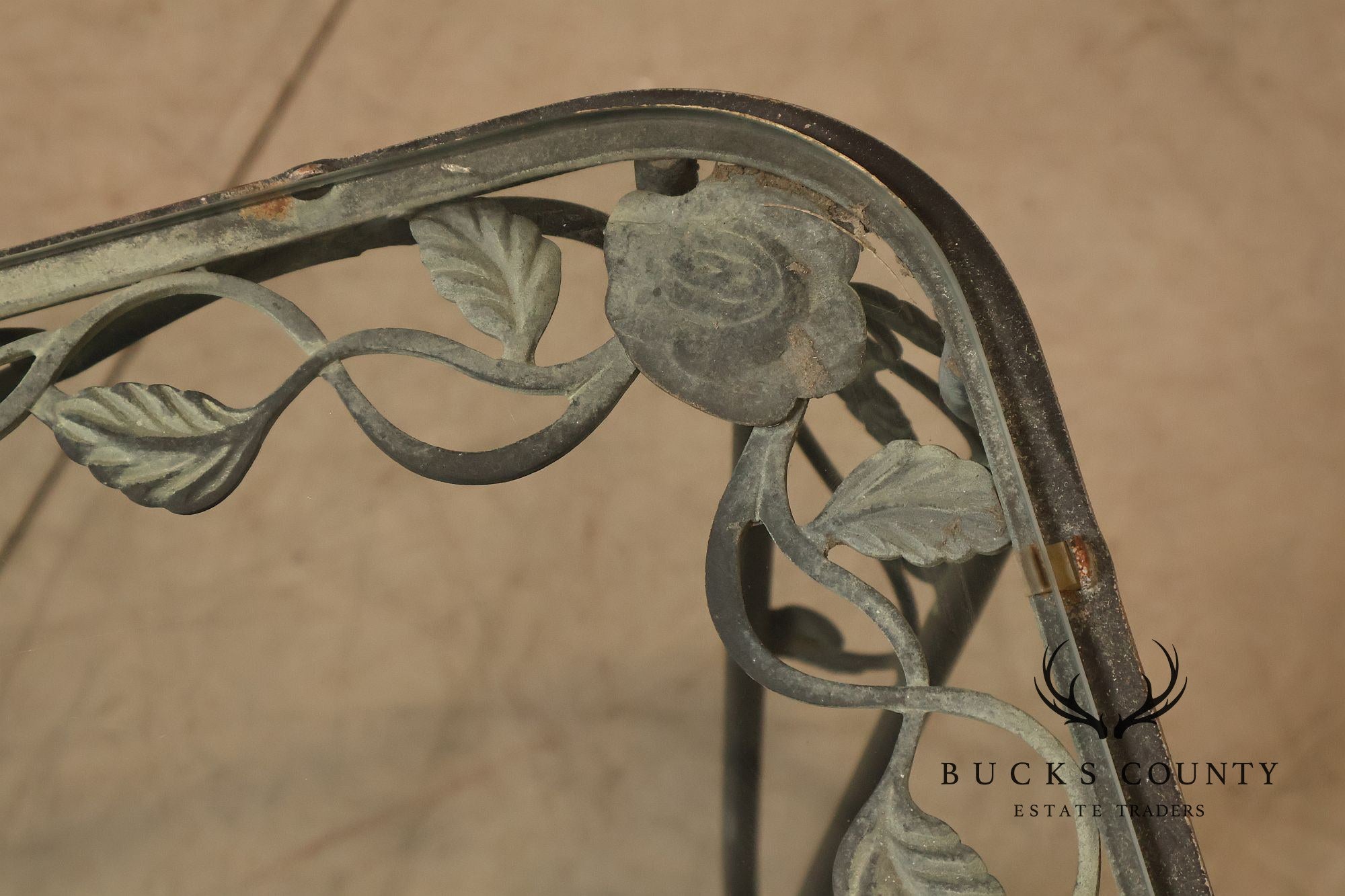 Vintage Glass Top Wrought Iron Patio Table