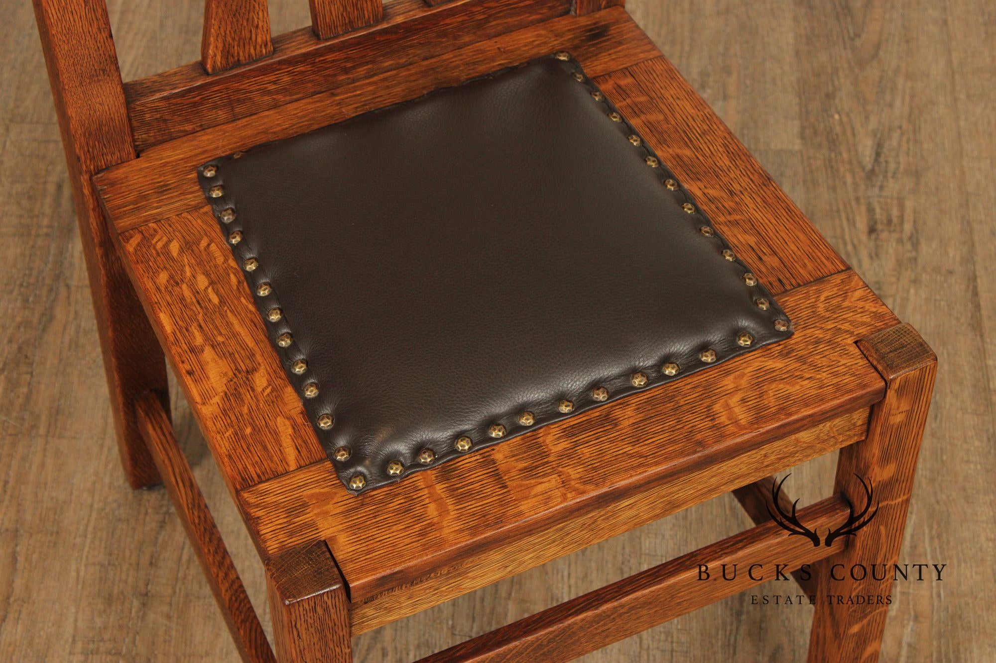 Antique Mission Oak Set of Five Dining Side Chairs