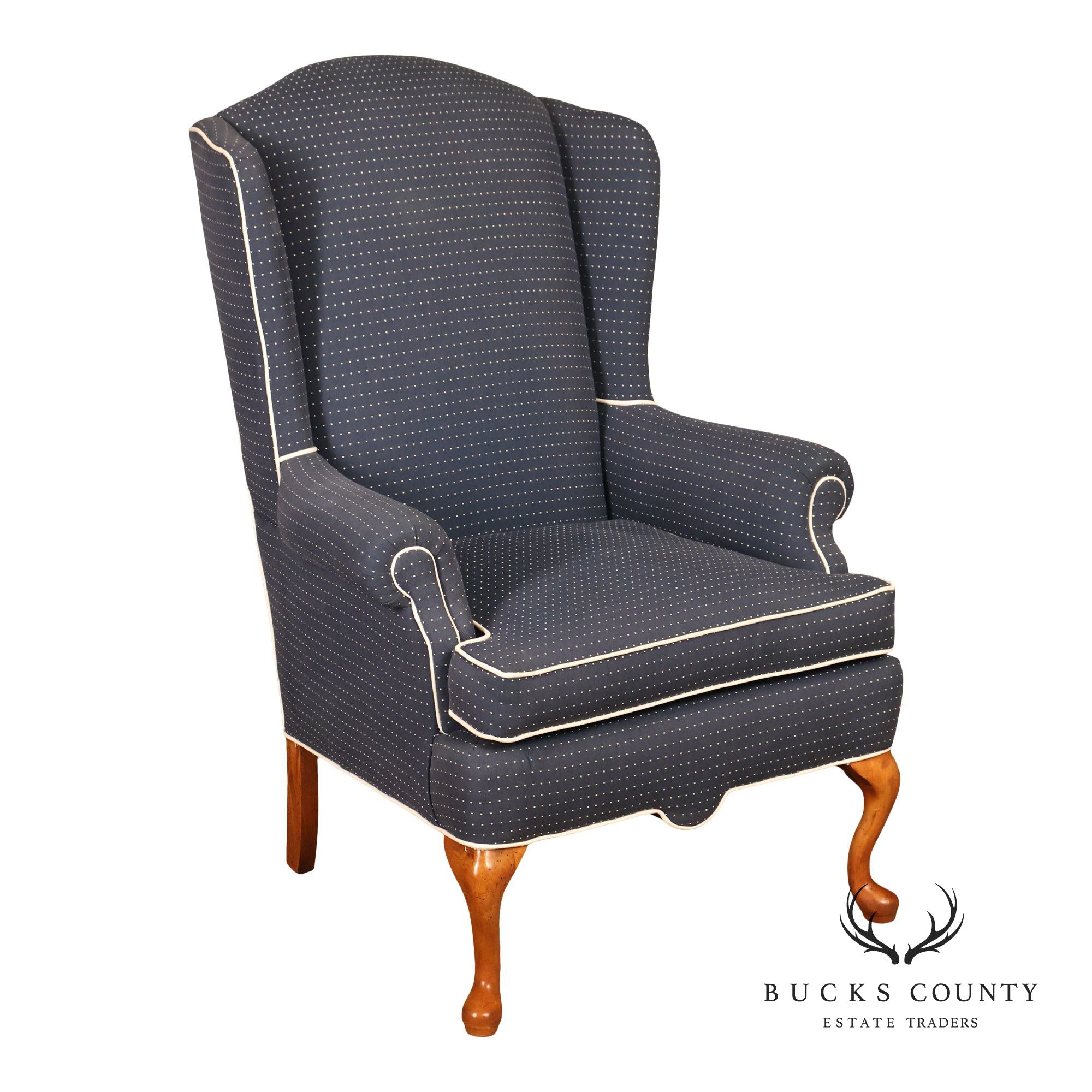 Vintage Queen Anne Style Upholstered Wing Chair