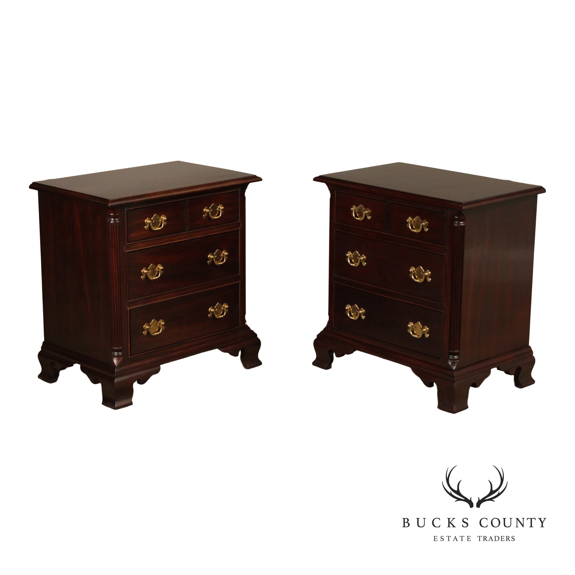 Stickley Chippendale Style Pair of Mahogany Nightstands
