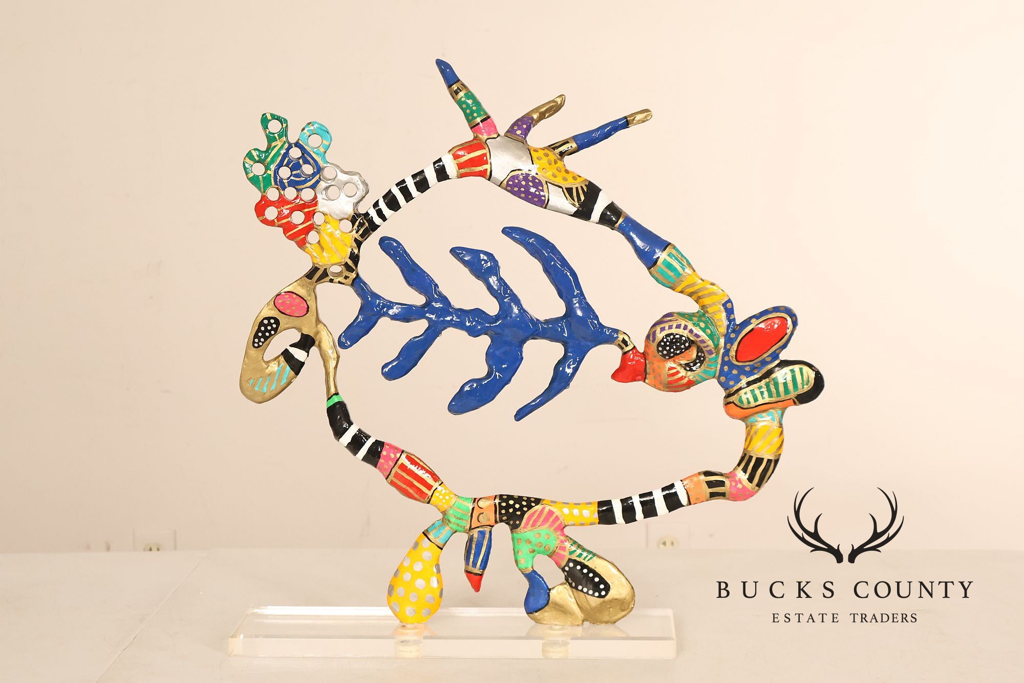 Dorit Levinstein Colorful Modern Mixed Media Sculpture On Lucite Base