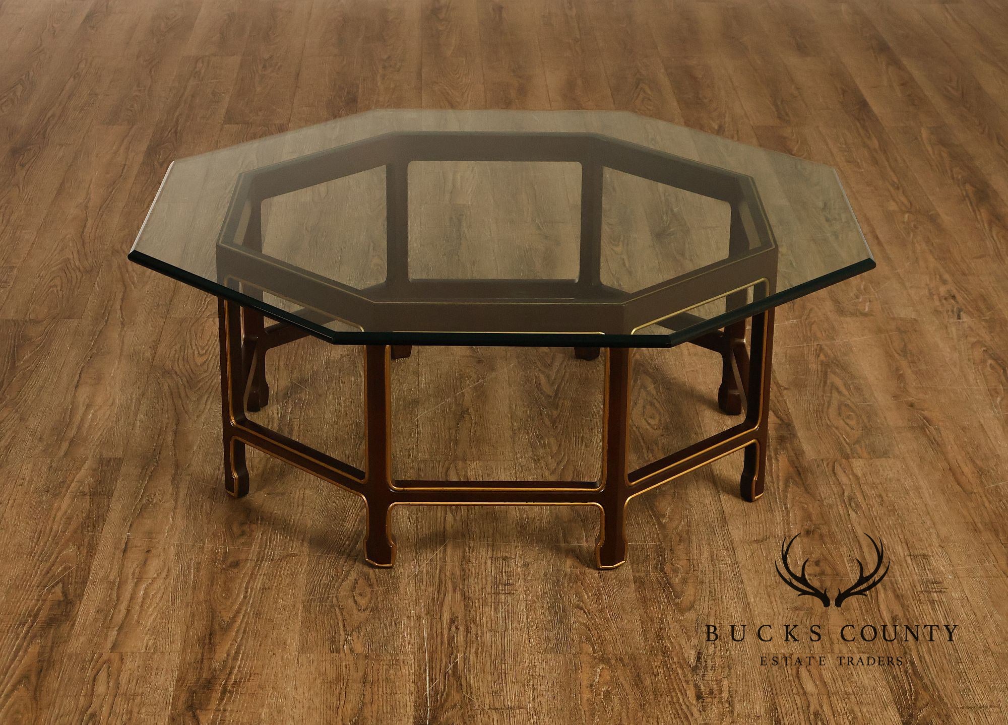 Asian Style Glass Top Octagonal Coffee Table