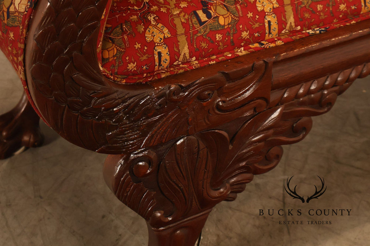 Antique American Empire Carved Mahogany Sofa With Scrolled Arms And Lion Paw Feet