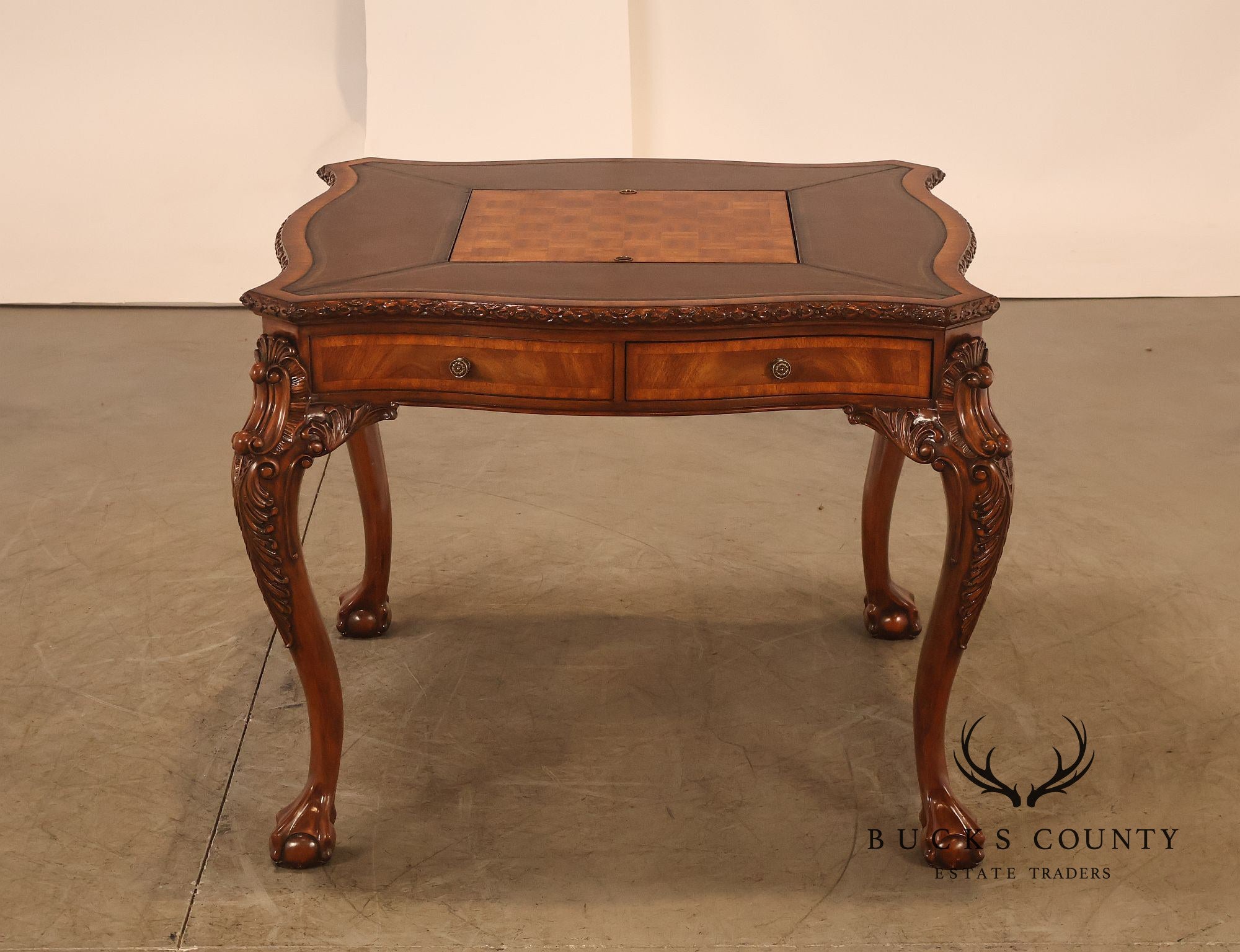 Lloyd Buxton Leather Top Four Drawer Gaming Table With Backgammon And Chess Board