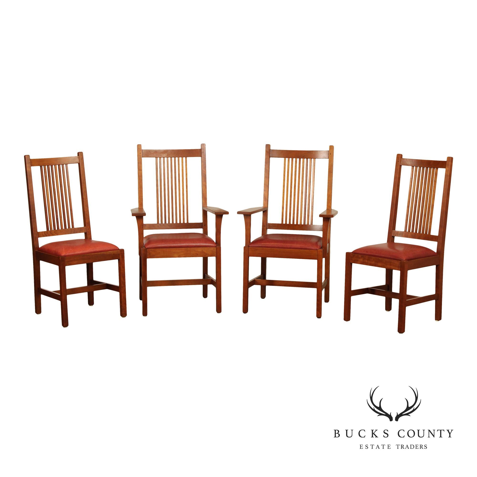 Stickley Mission Collection Set of Four Cherry Spindle Dining Chairs