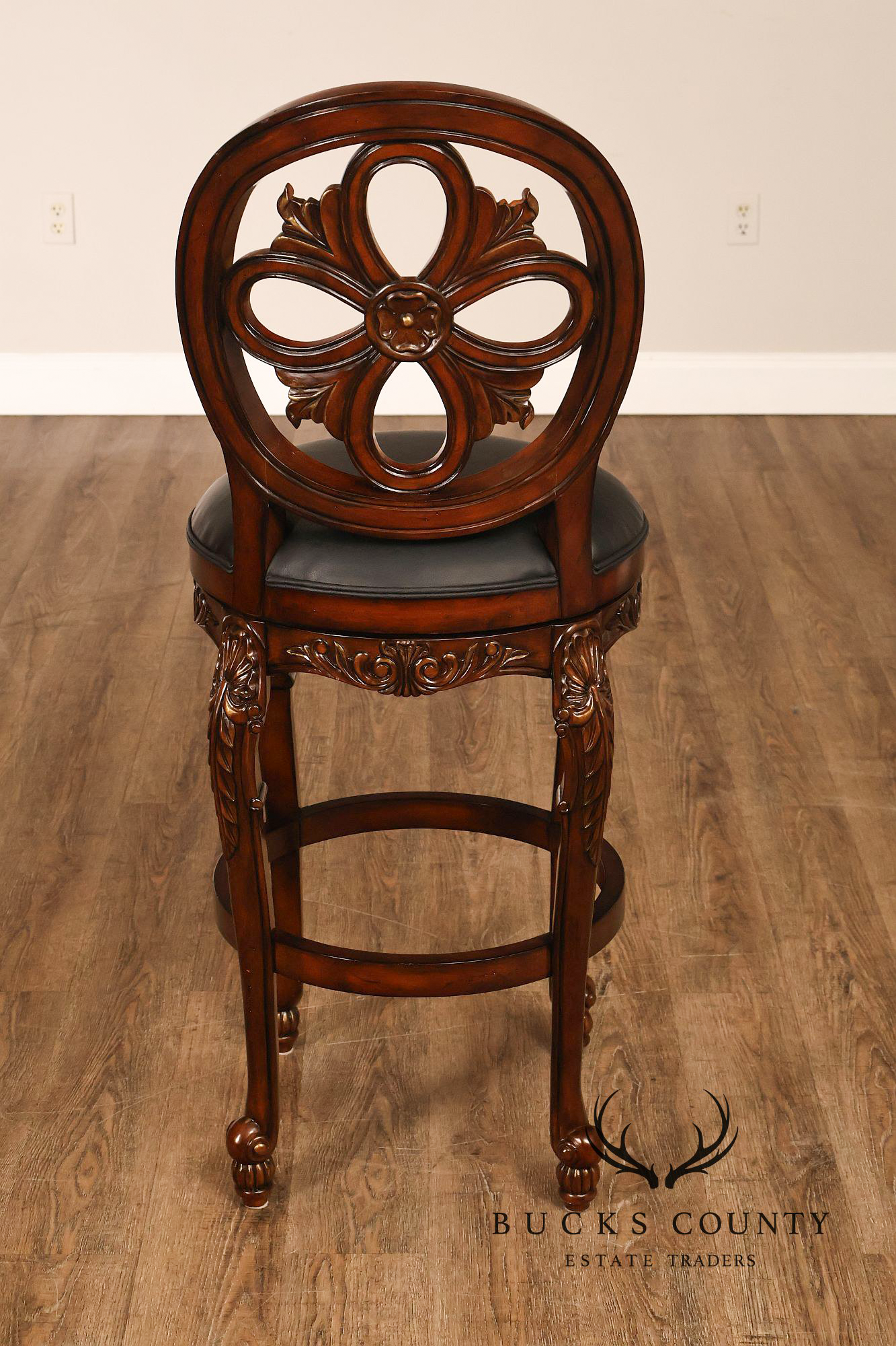 Quality Set Of Four  Carved Mahogany Swivel Bar Stools