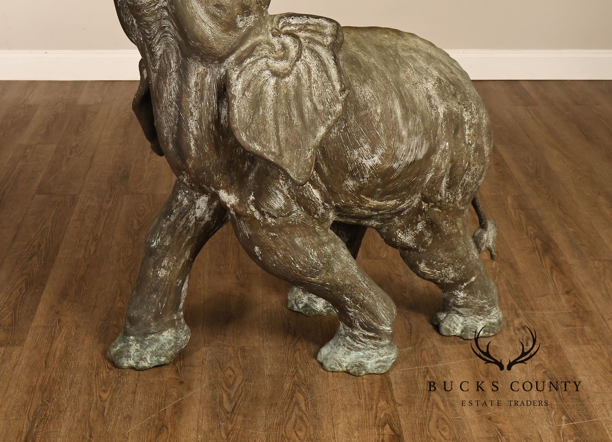 Monumental Cast Bronze Raised Trunk Elephant Garden Statue