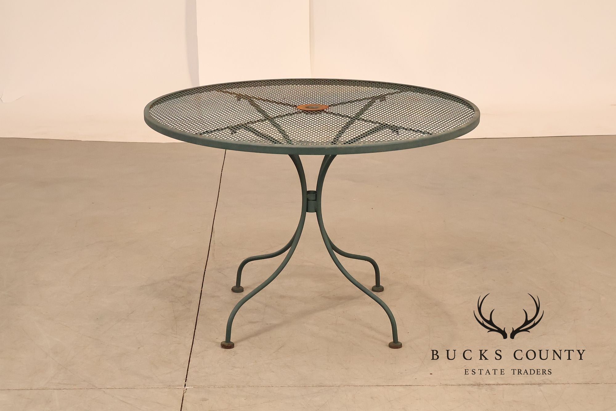 Vintage Wrought Iron Round Patio Table And Four Chairs Set