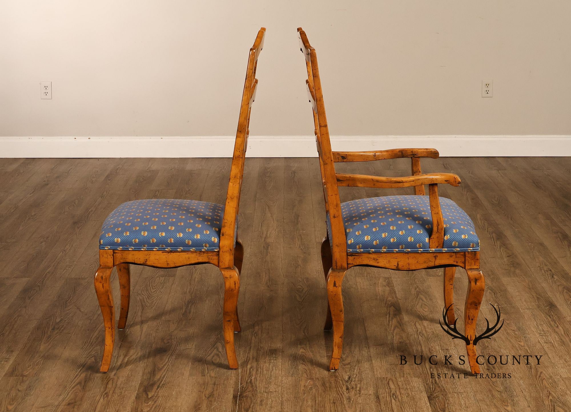 Guy Chaddock Basque Hickory Set Of Eight French Country Ladder Back Dining Chairs