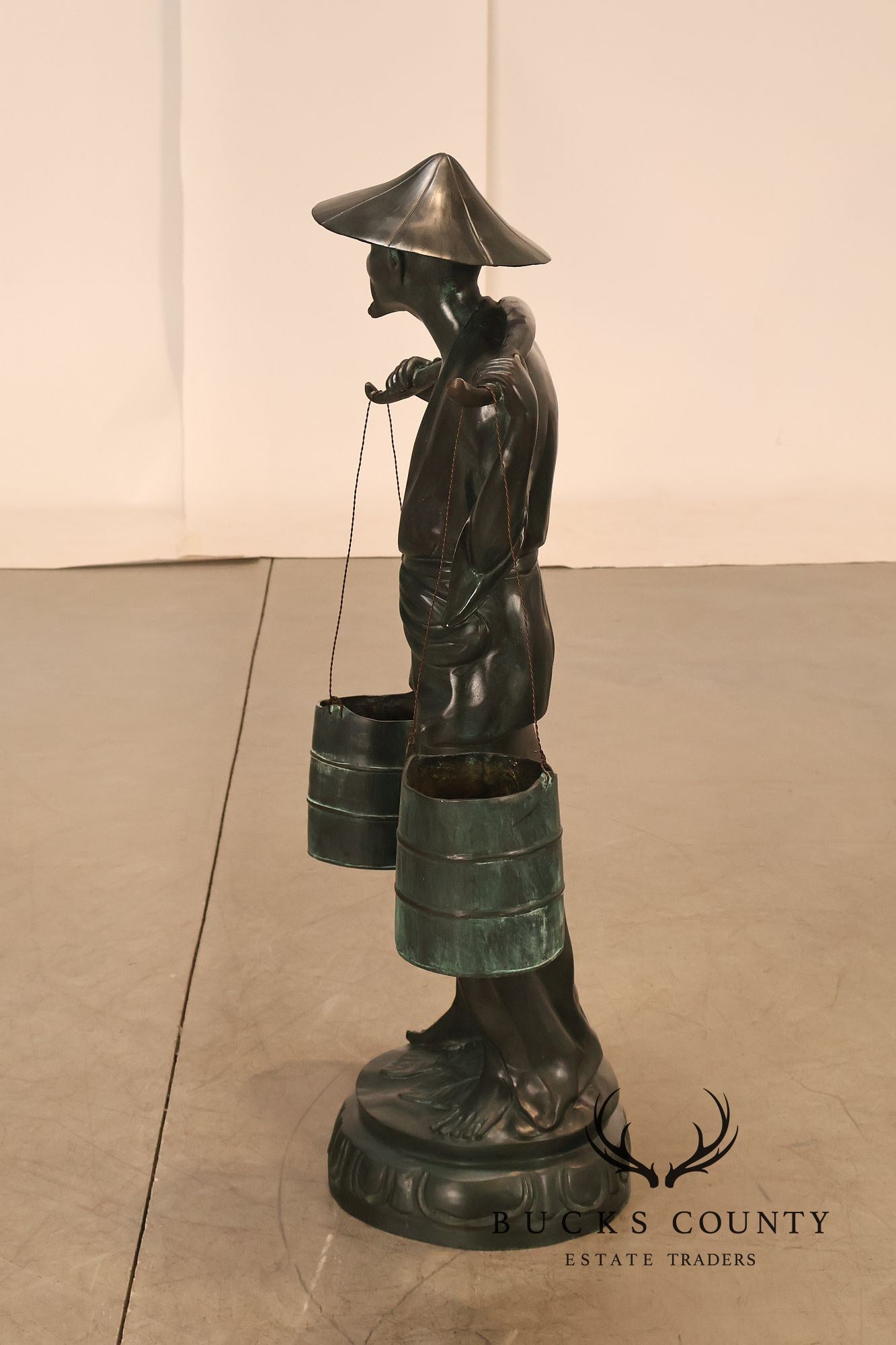 Asian Style Bronze Water Carrier Figural Sculpture