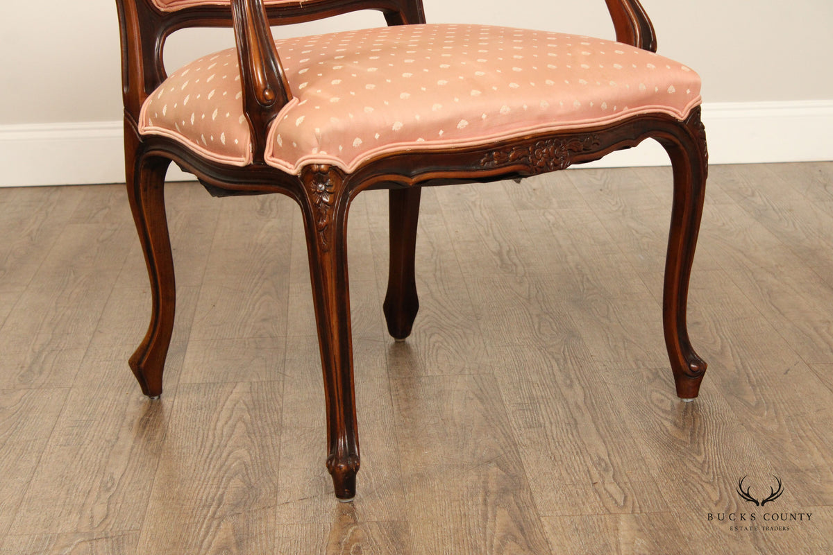 French Louis XV Style Carved Walnut Fauteuil Armchair