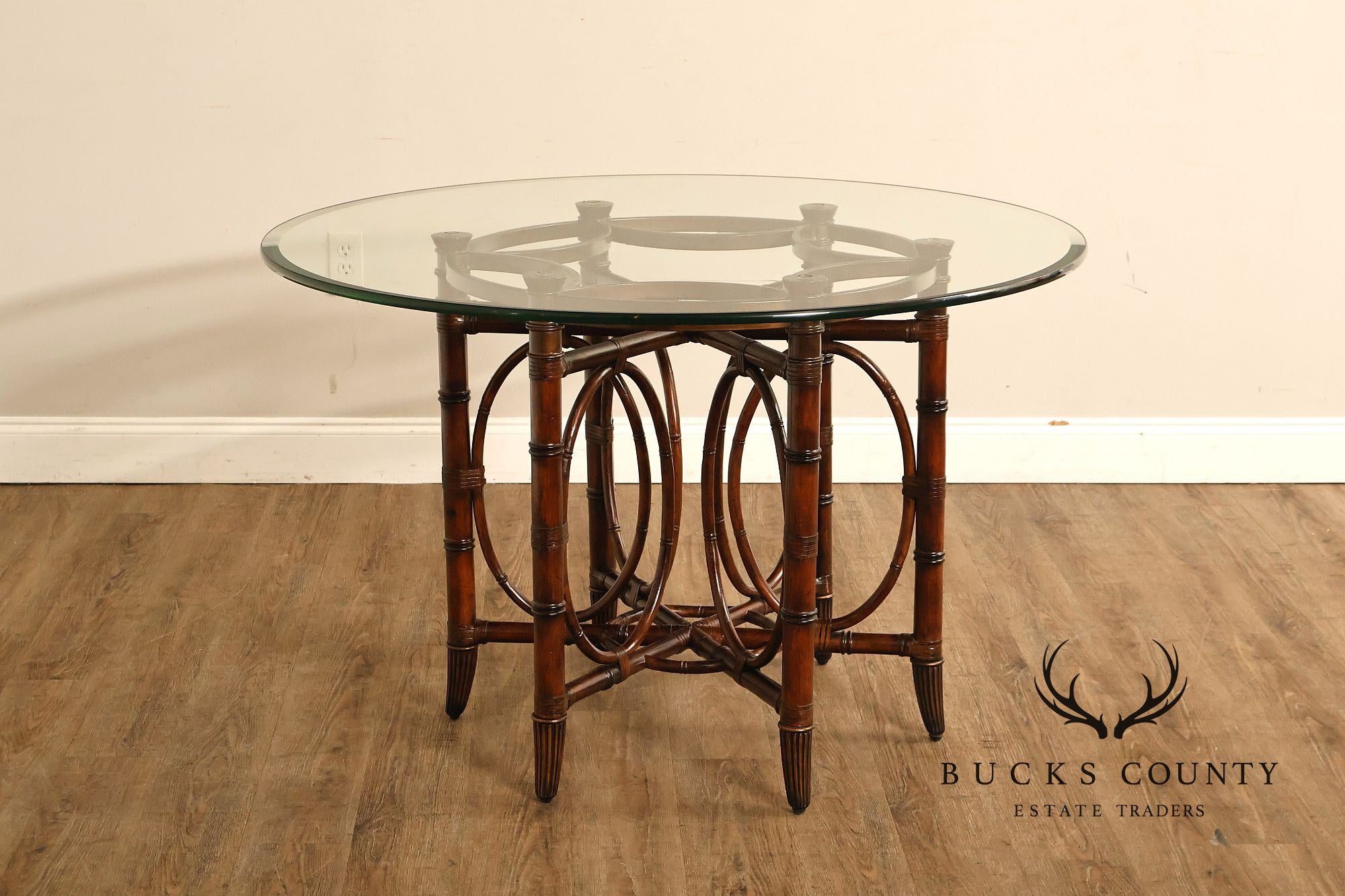 Faux Bamboo Base 48" Round Glass Top Dining Table