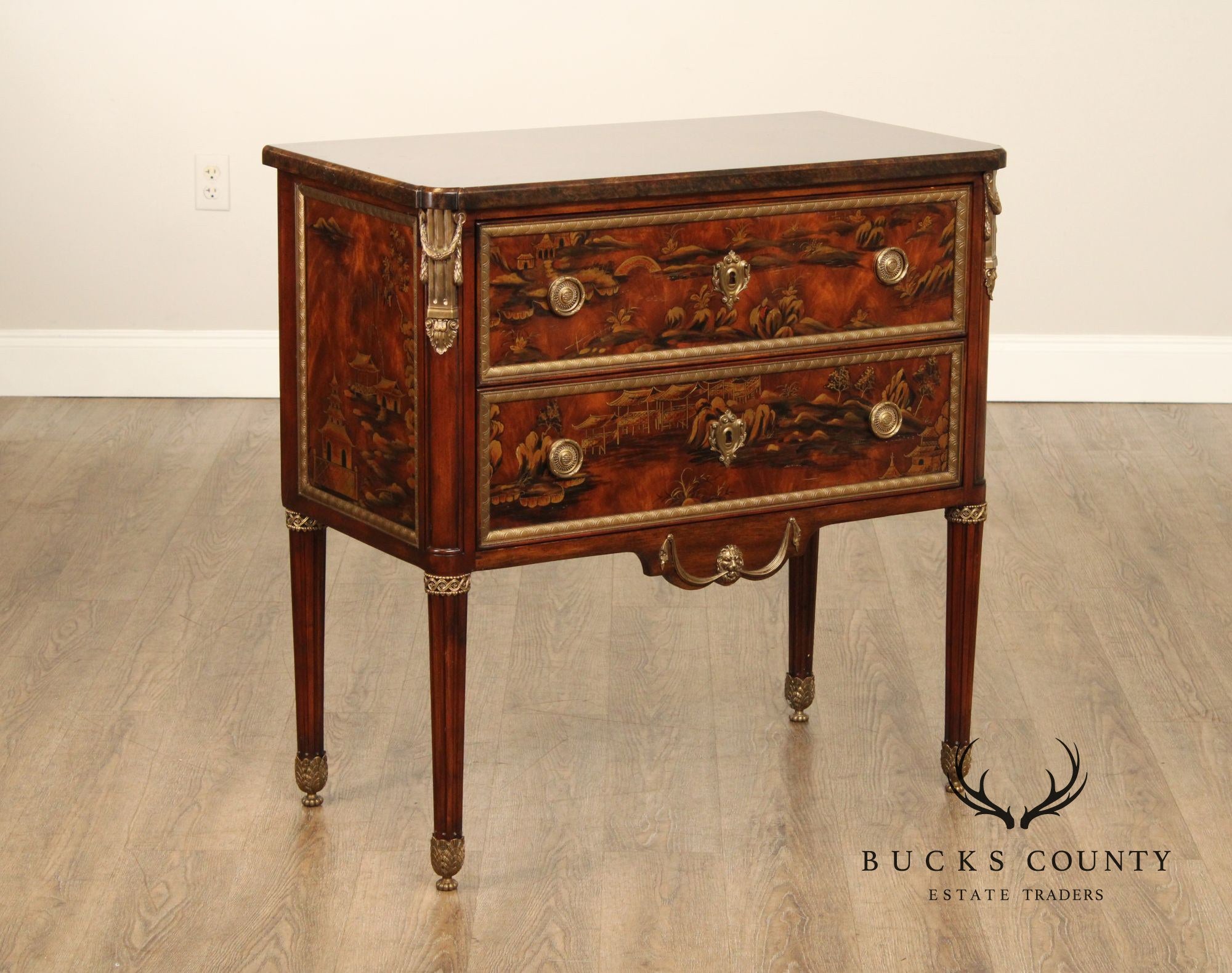 Theodore Alexander Mahogany Chinoiserie French Louis XVI Style Commode