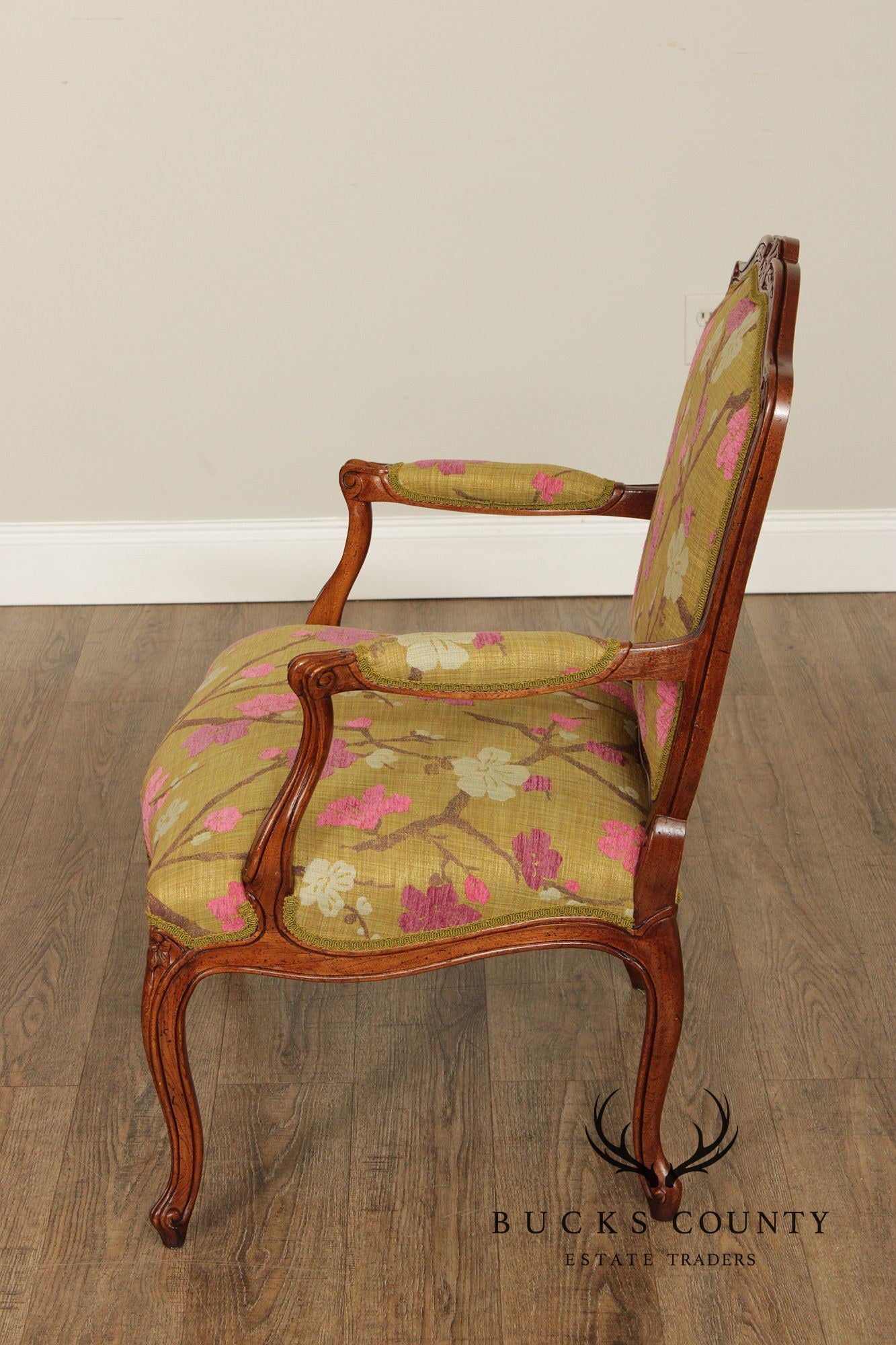 French Louis XV Style Walnut Fauteuil Armchair