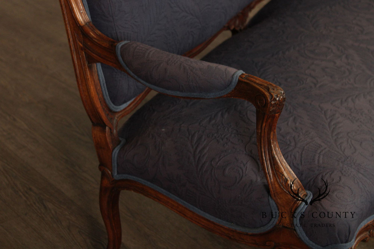 French Louis XV Style Carved Walnut Upholstered Settee